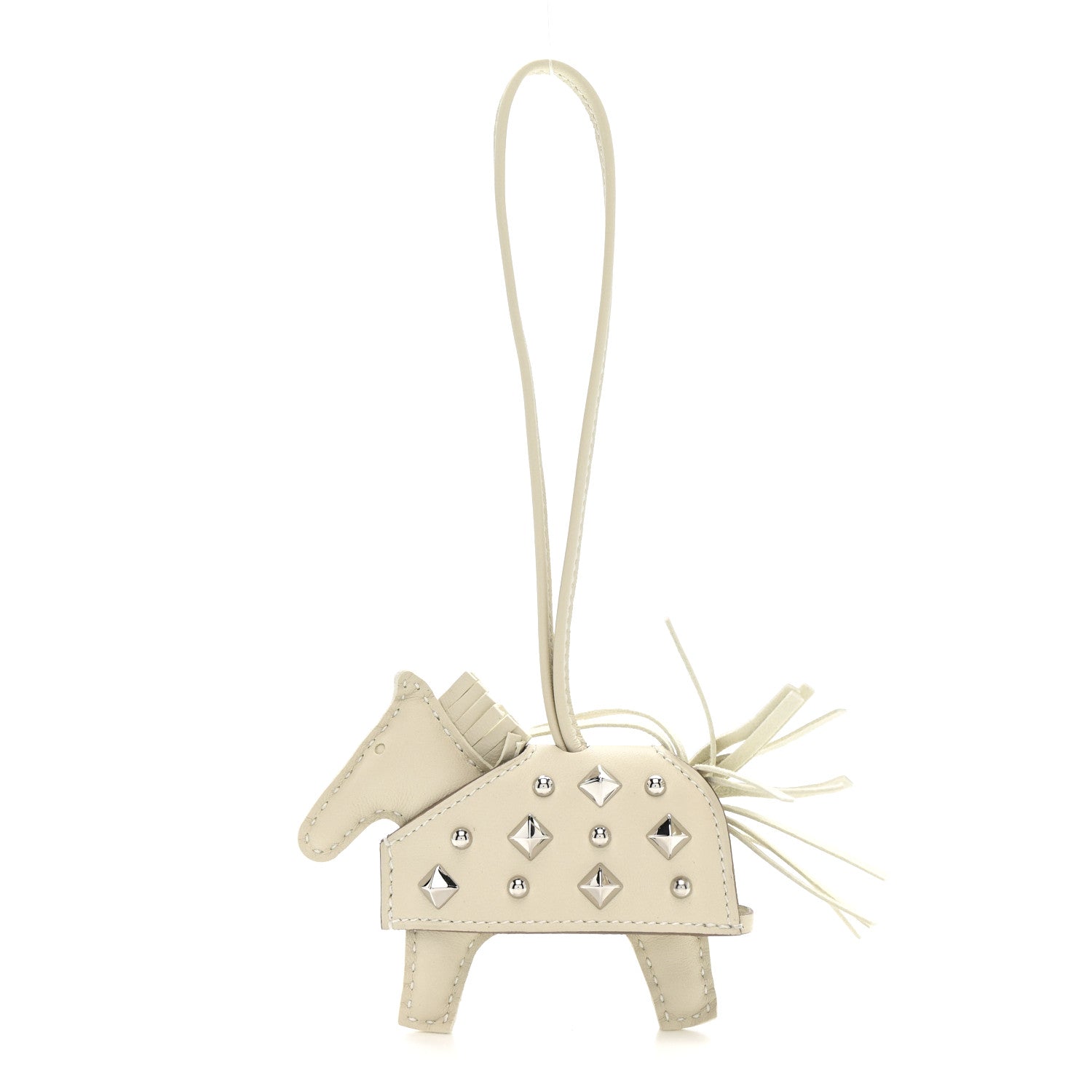 Milo Lambskin Studded Grigri Rodeo Robeo Rock Horse Bag Charm PM Craie