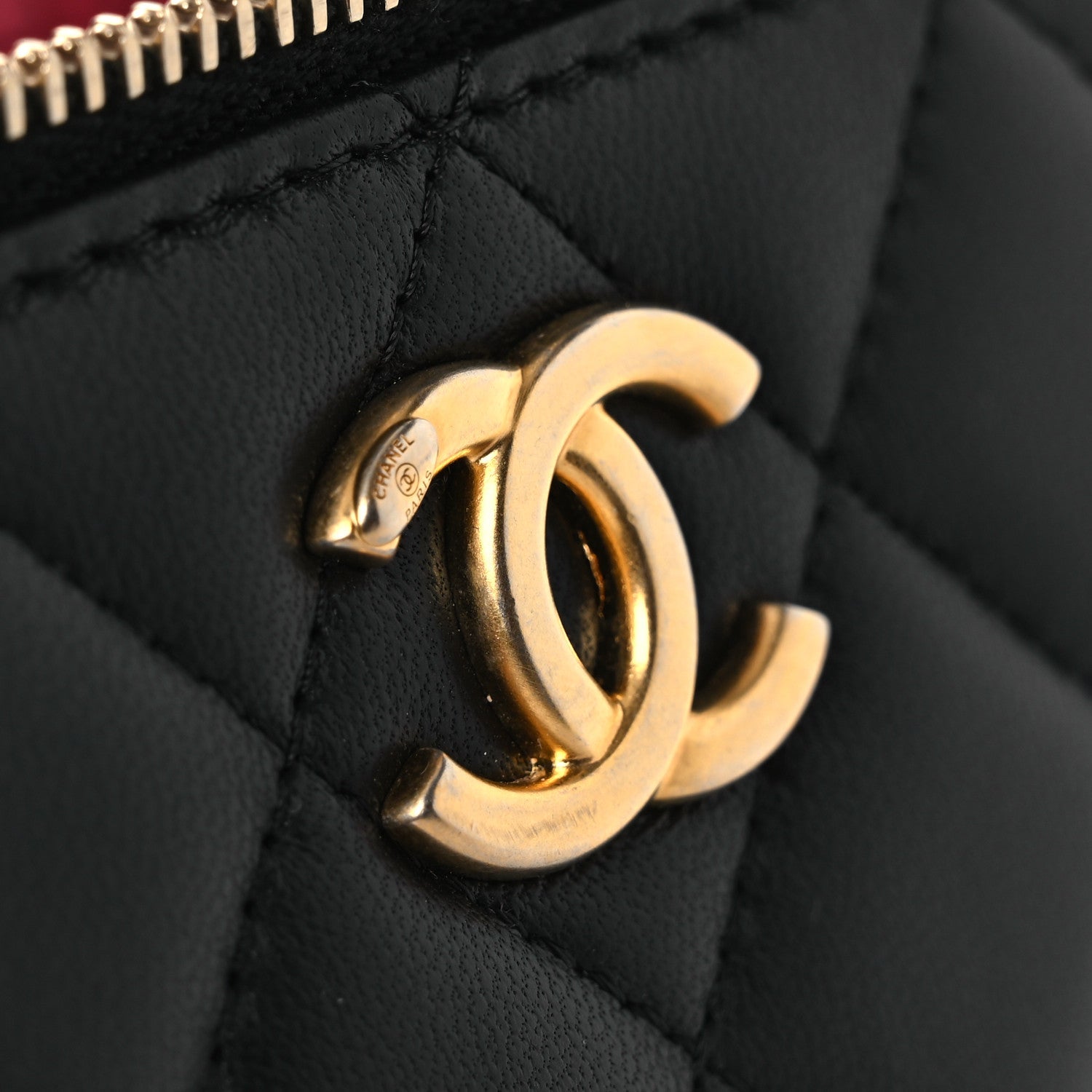 Lambskin Quilted Camellia Vanity Case Black