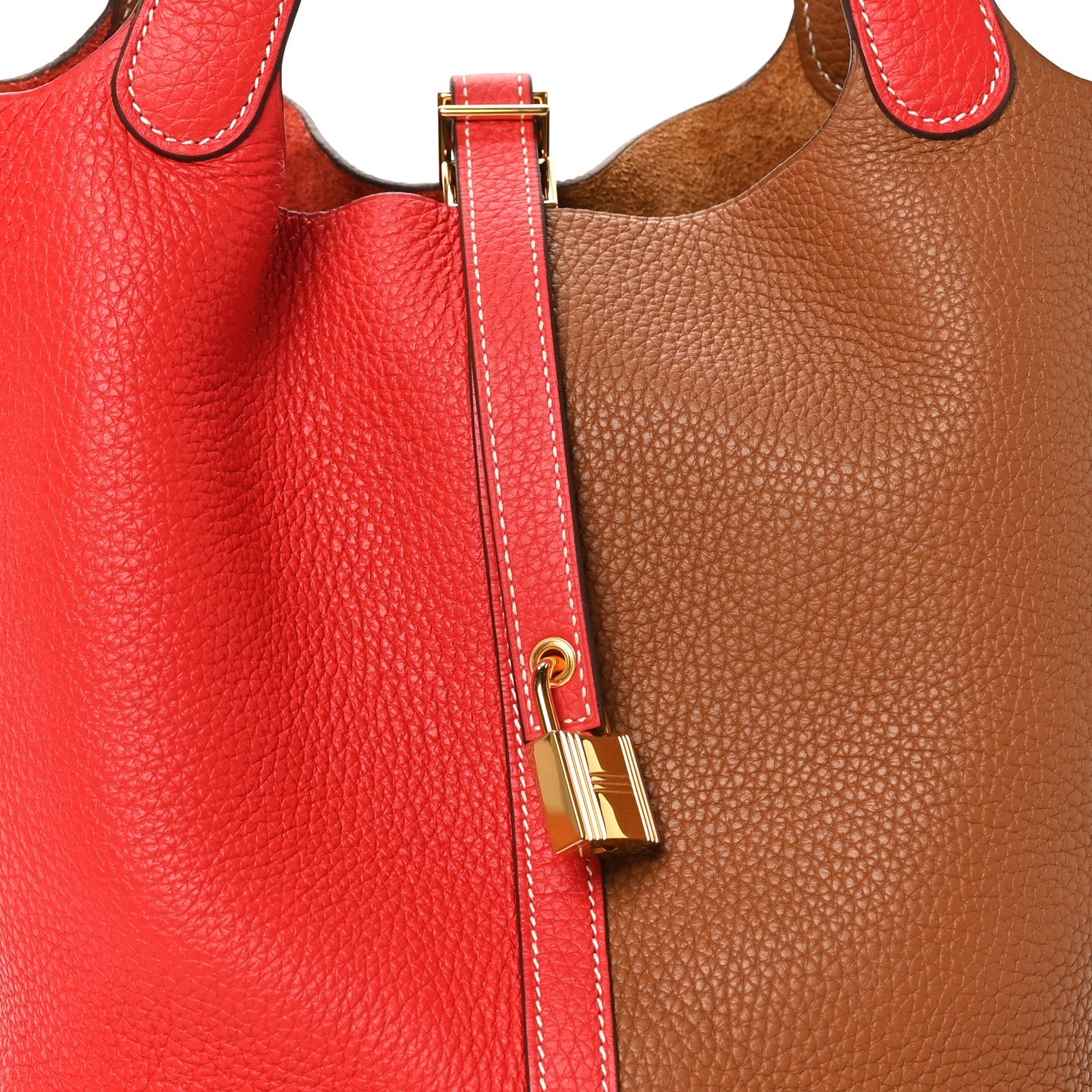 Taurillon Clemence Casaque Picotin Lock 22 MM Gold Rouge De Coeur