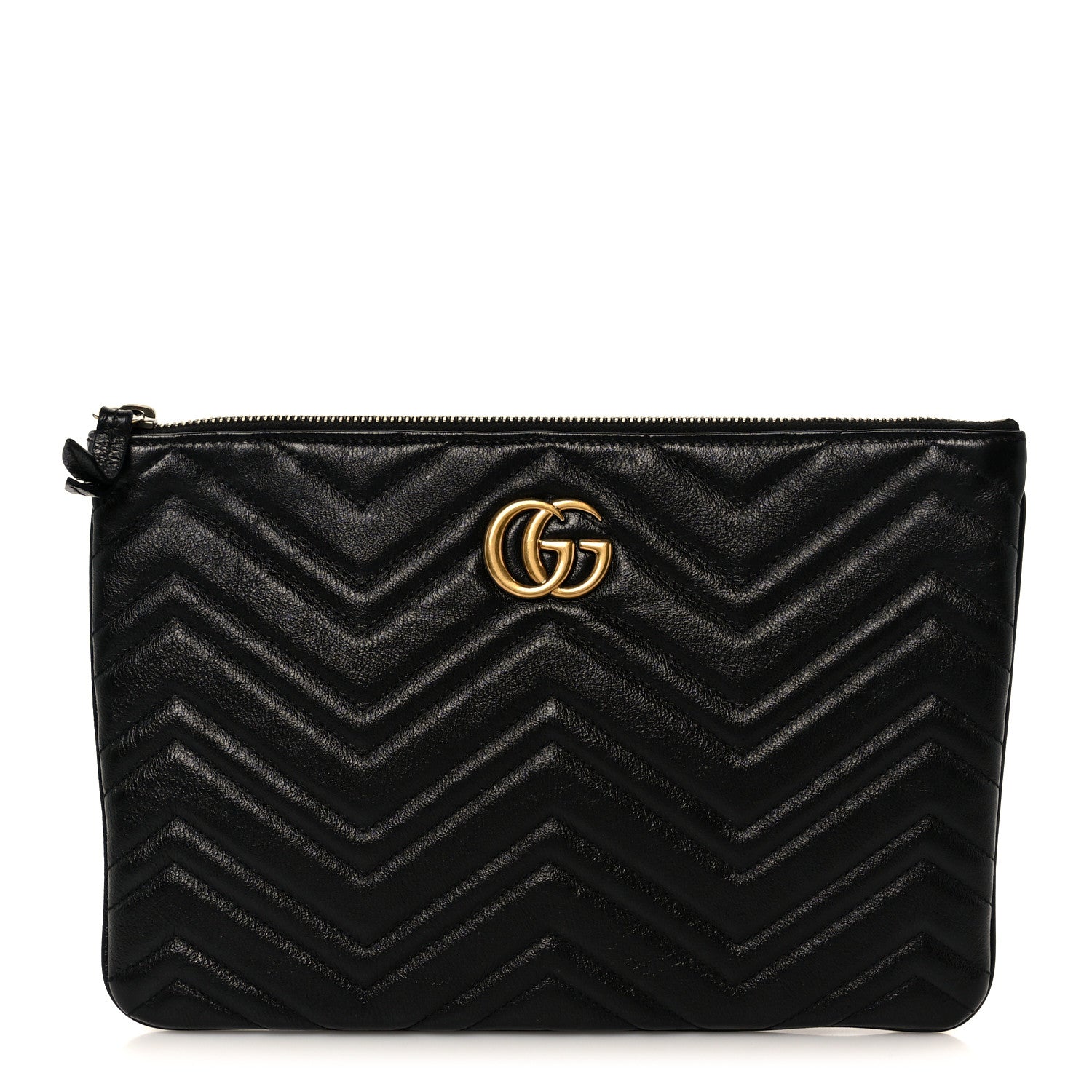 Azalea Calfskin Matelasse Heart GG Marmont Zip Pouch Black