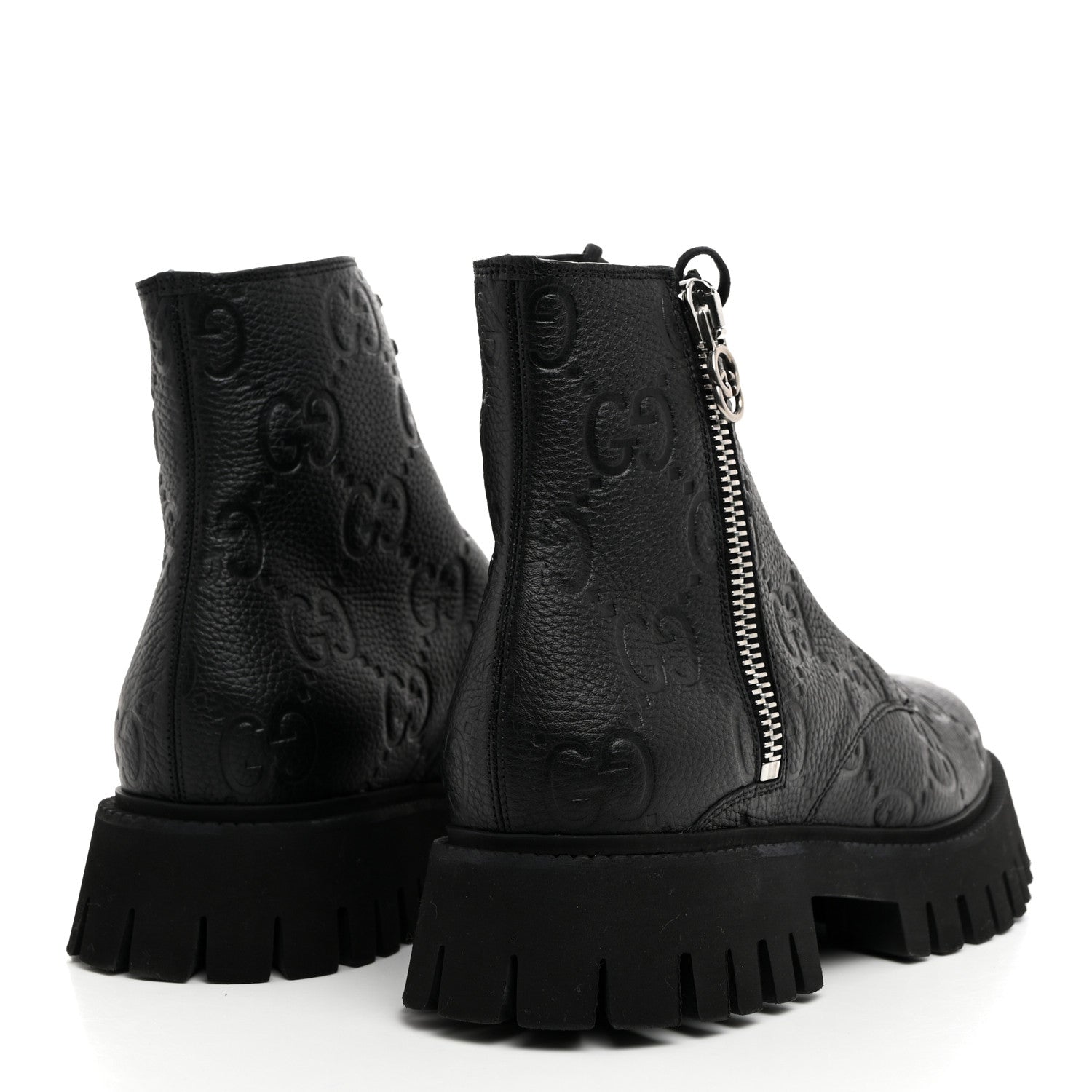 Calfskin Embossed Monogram Lace Up Ankle Boots 8 Black