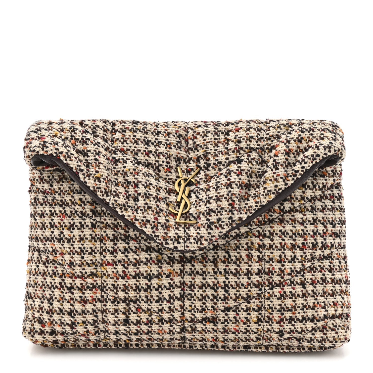 Tweed Quilted Loulou Puffer Monogram Pouch Clutch Beige Umber Multicolor