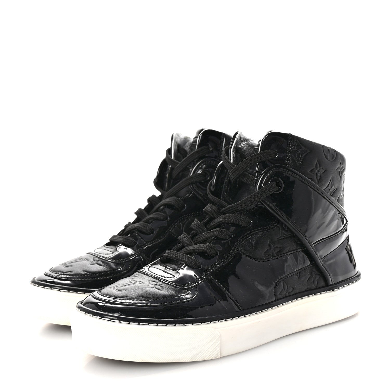 Patent Calfskin Monogram High Top Sneakers 36 Black