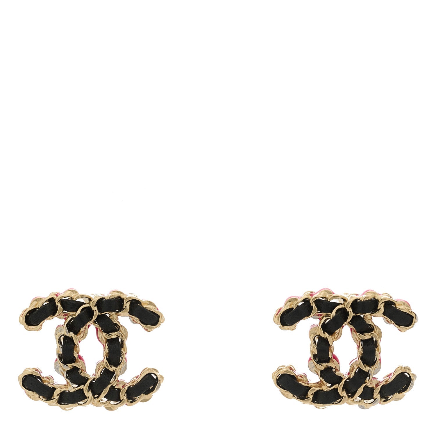 Lambskin CC Chain Earrings Black Gold Pink