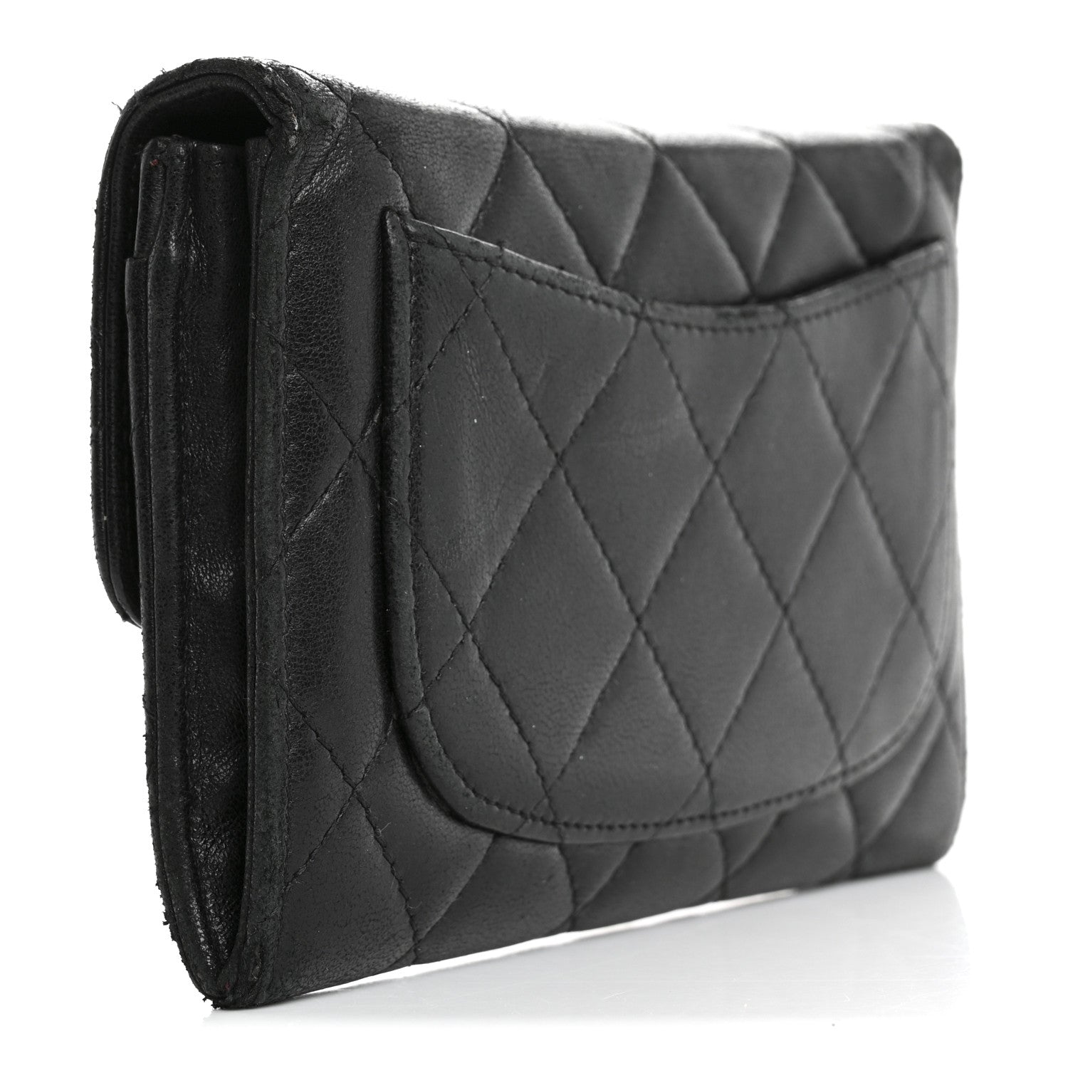 Lambskin Quilted Medium Flap Wallet Black