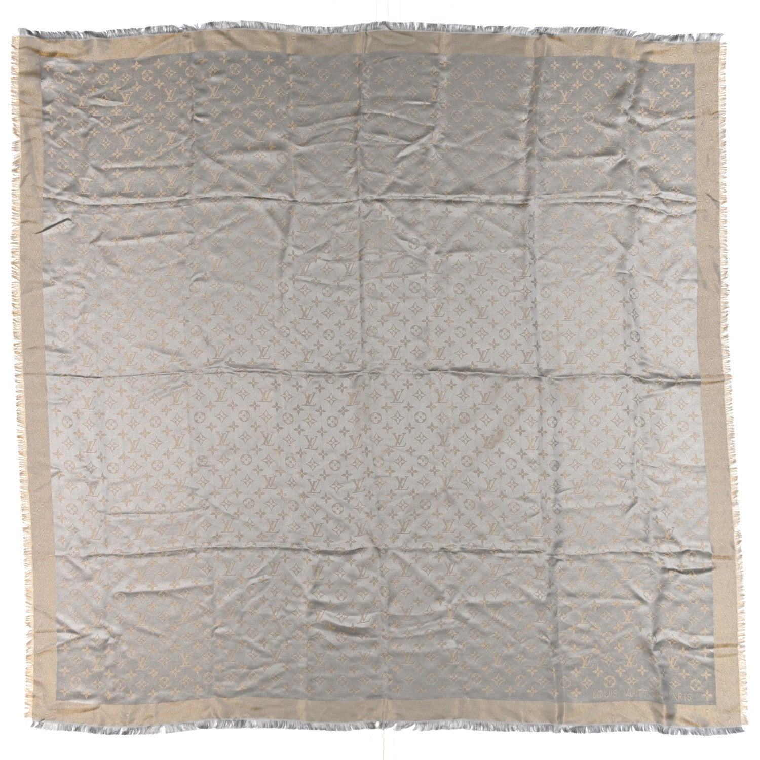 Silk Lurex Wool Monogram Shine Shawl Greige