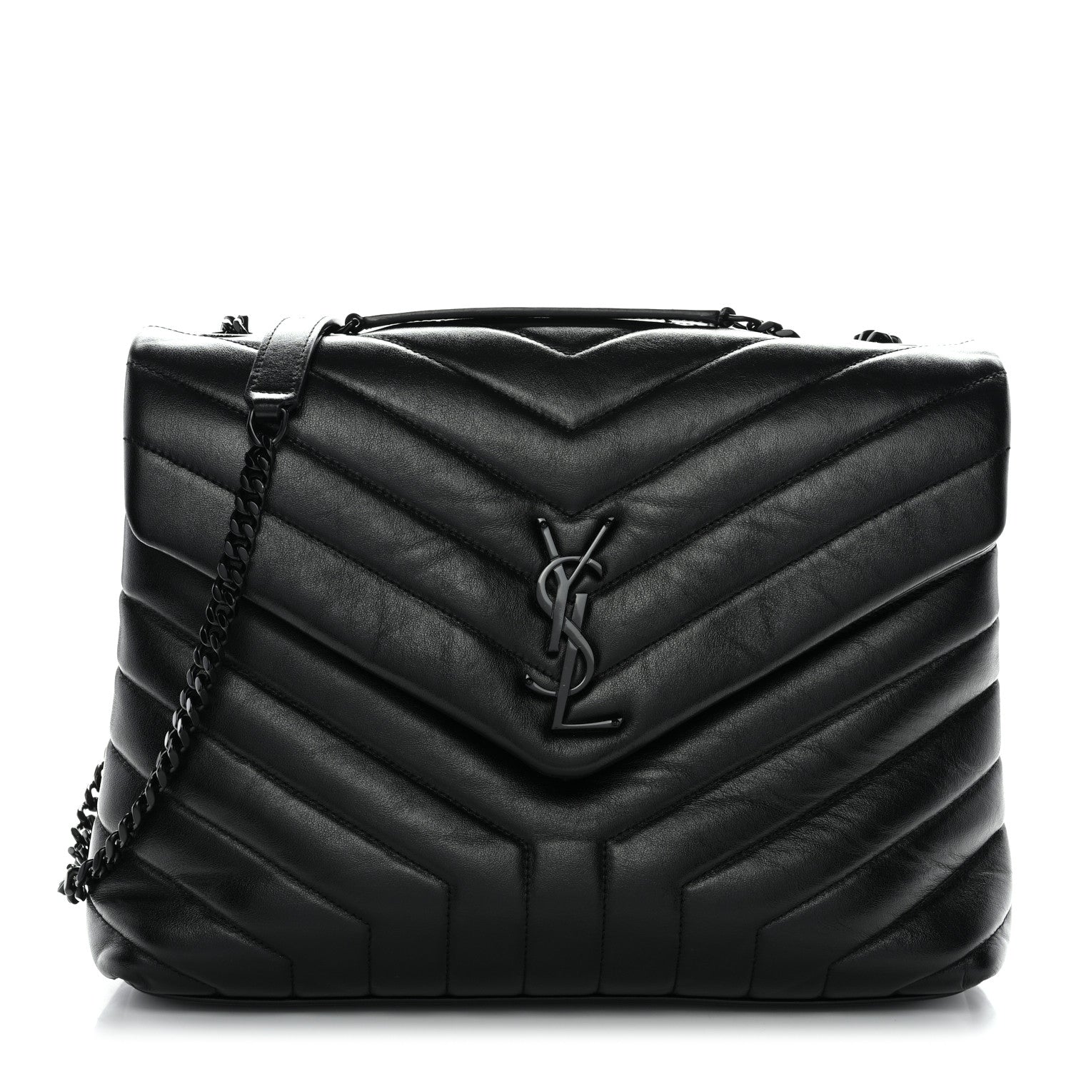Calfskin Y Quilted Monogram Monochrome Medium Loulou Chain Satchel Black