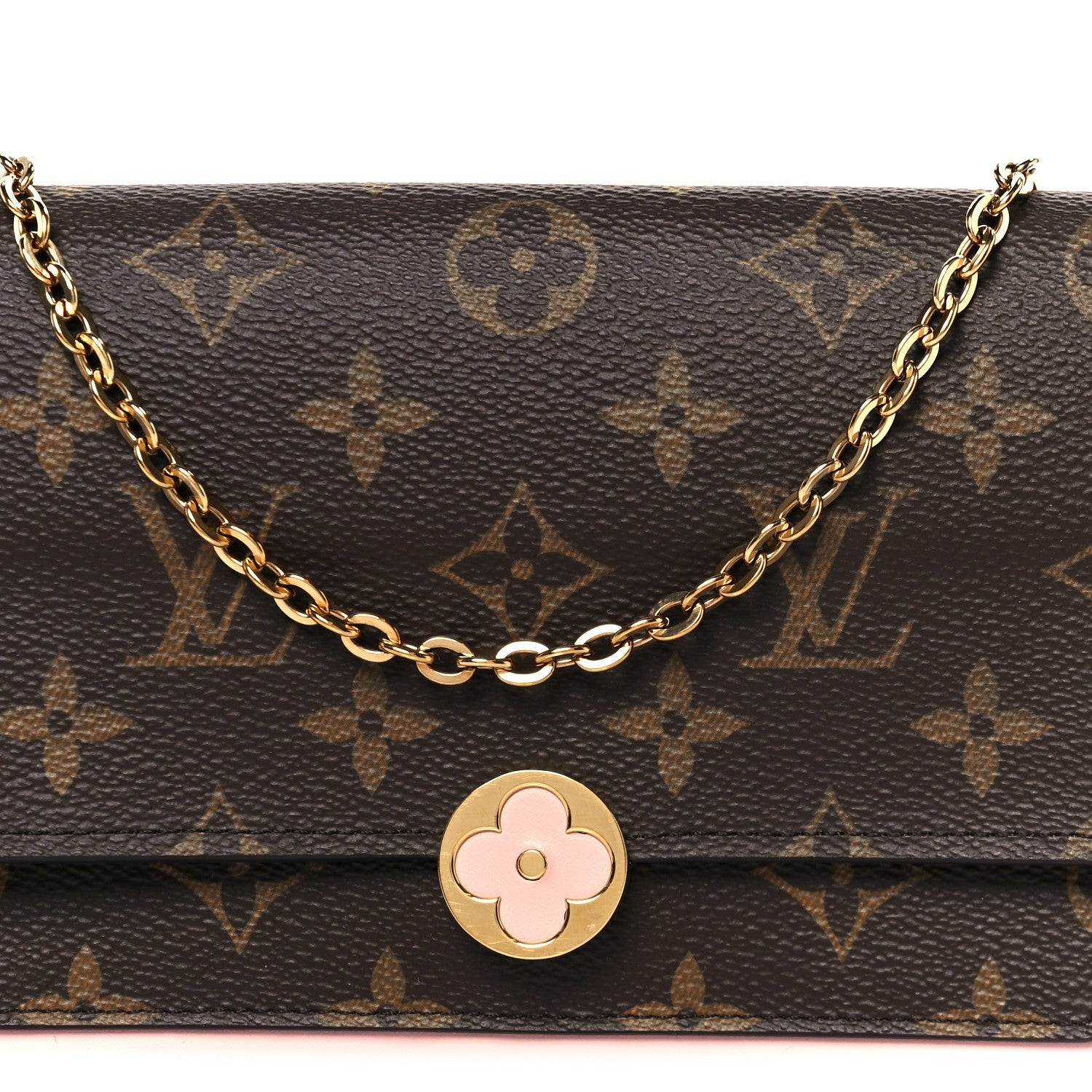 Monogram Flore Chain Wallet Rose Ballerine