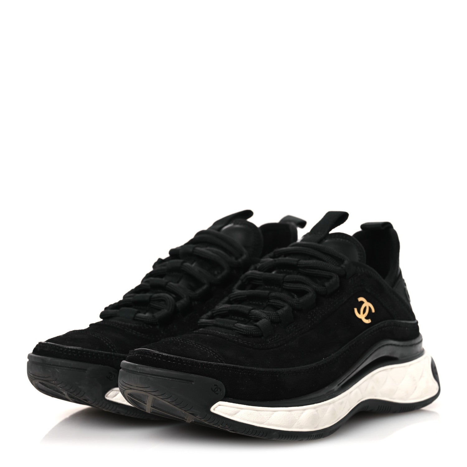 Suede Calfskin Nylon Grosgrain CC Sneakers 36 Black