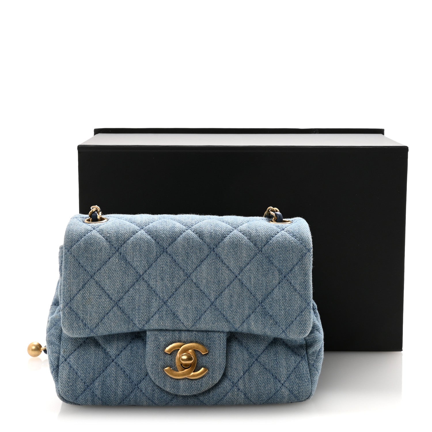 Denim Quilted Mini Pearl Crush Flap Blue