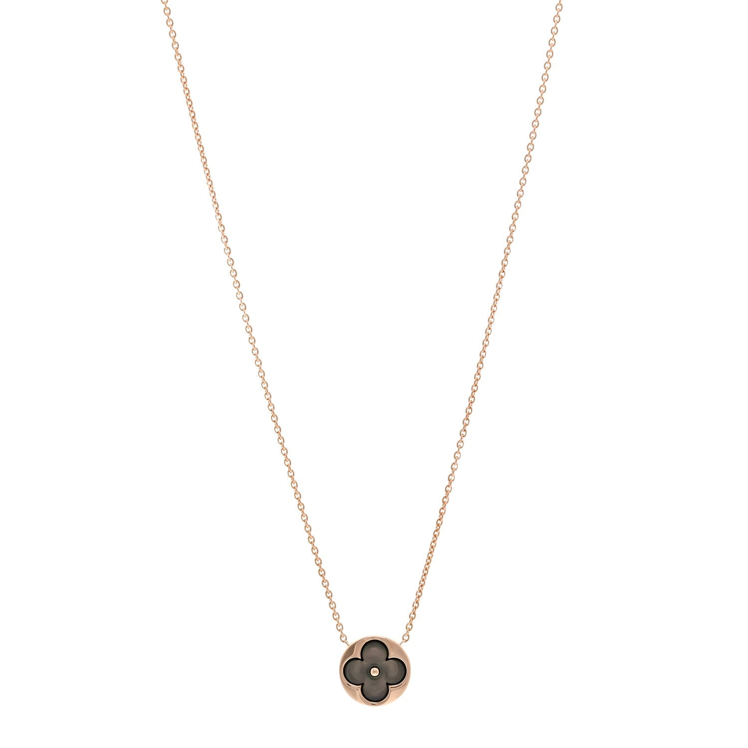 18K Pink Gold Grey Mother Of Pearl Blossom Sun Pendant Necklace