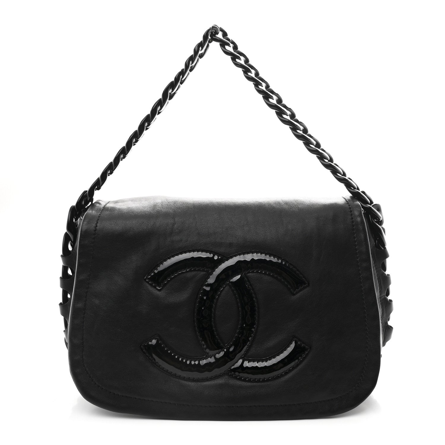Calfskin Modern Chain Rhodoid Flap Black