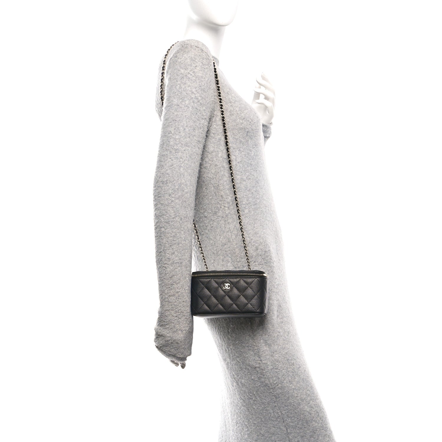 Caviar Quilted Small Vanity Case With Chain Black