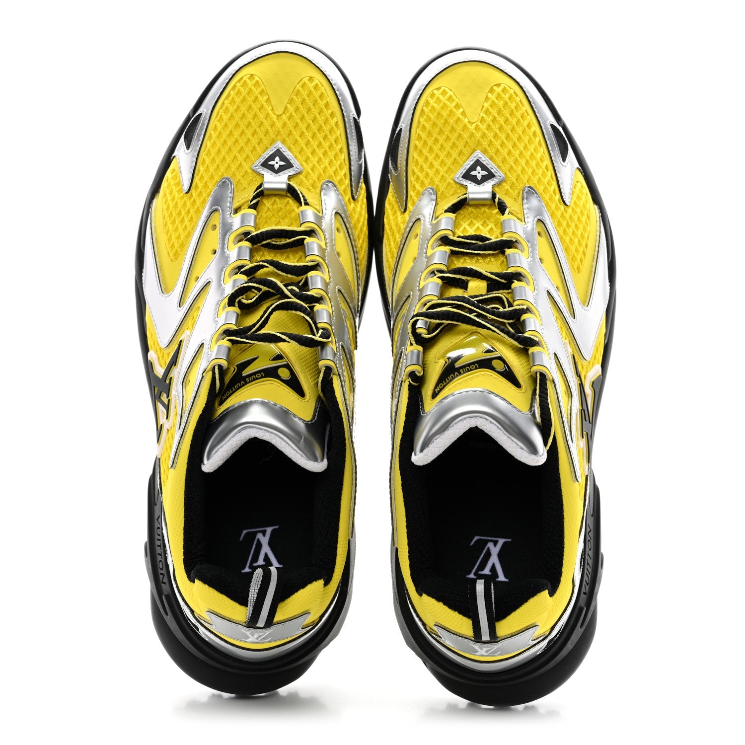 Metallic Calfskin Mesh Mens LV Runner Tatic Sneakers 8 Yellow