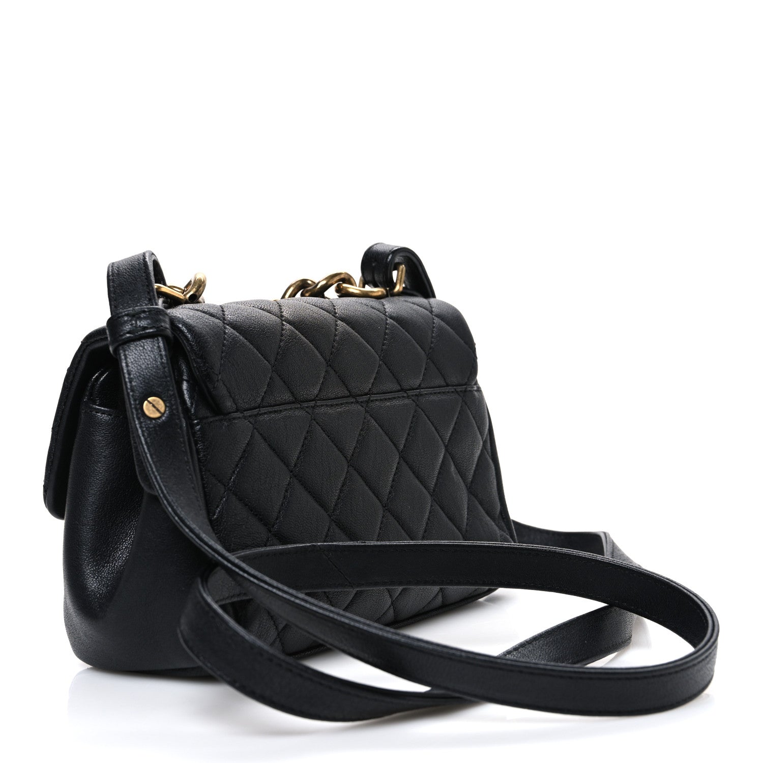 Shiny Sheepskin Quilted Mini Trapezio Flap Black