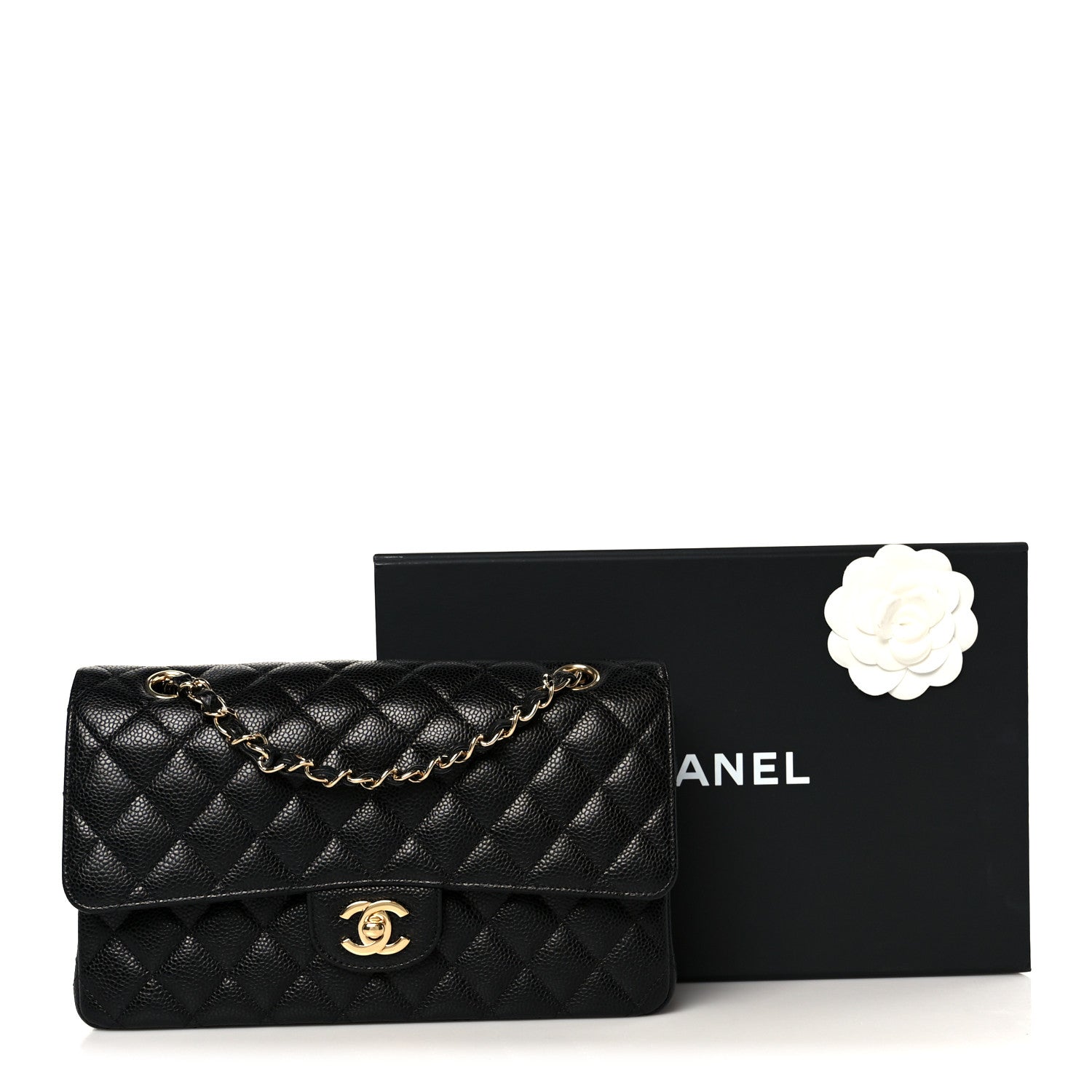 Caviar Quilted Medium Double Flap Black