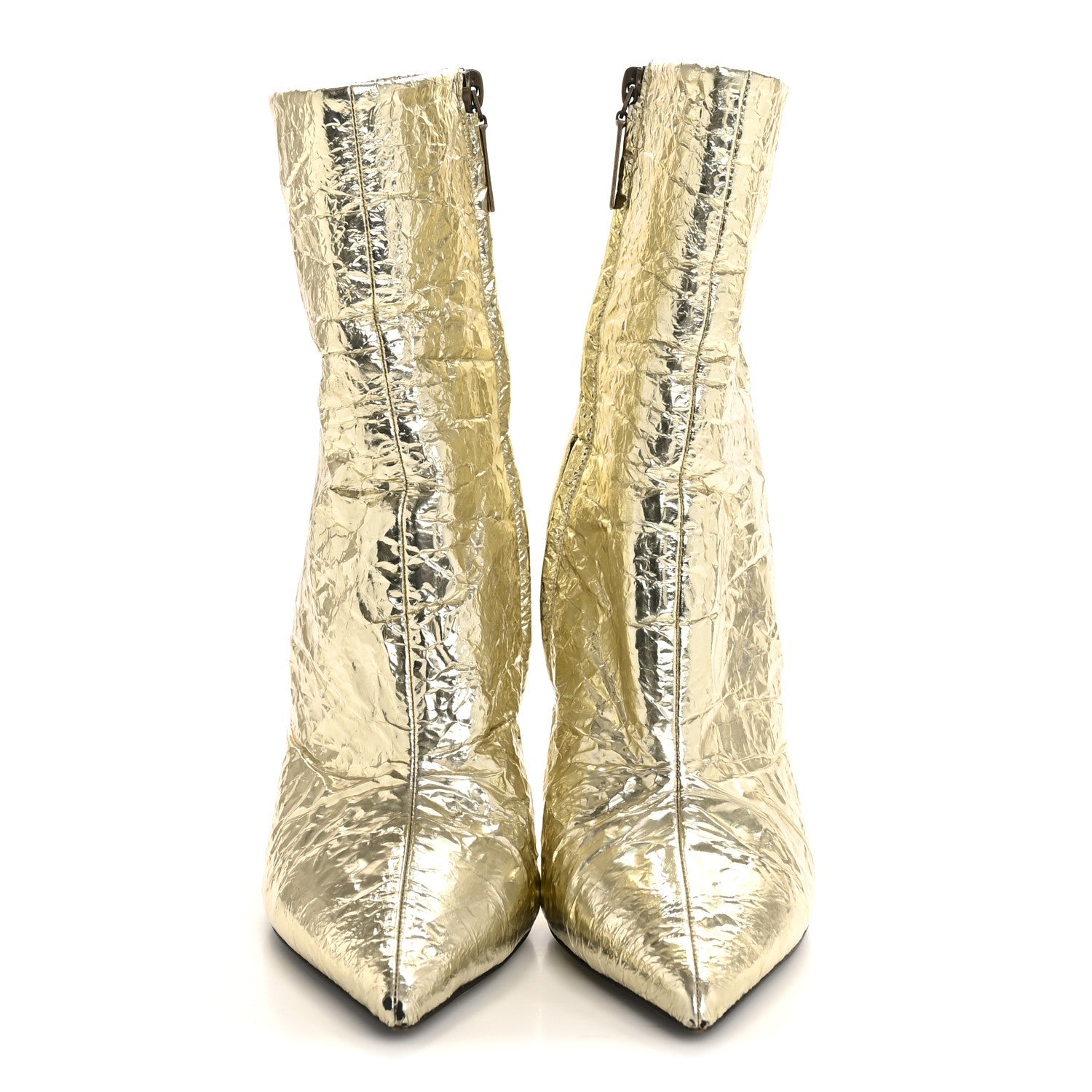 Metallic Crinkled Polyurethane Calfskin Kiki Pointed Toe Ankle Boots 38 Gold