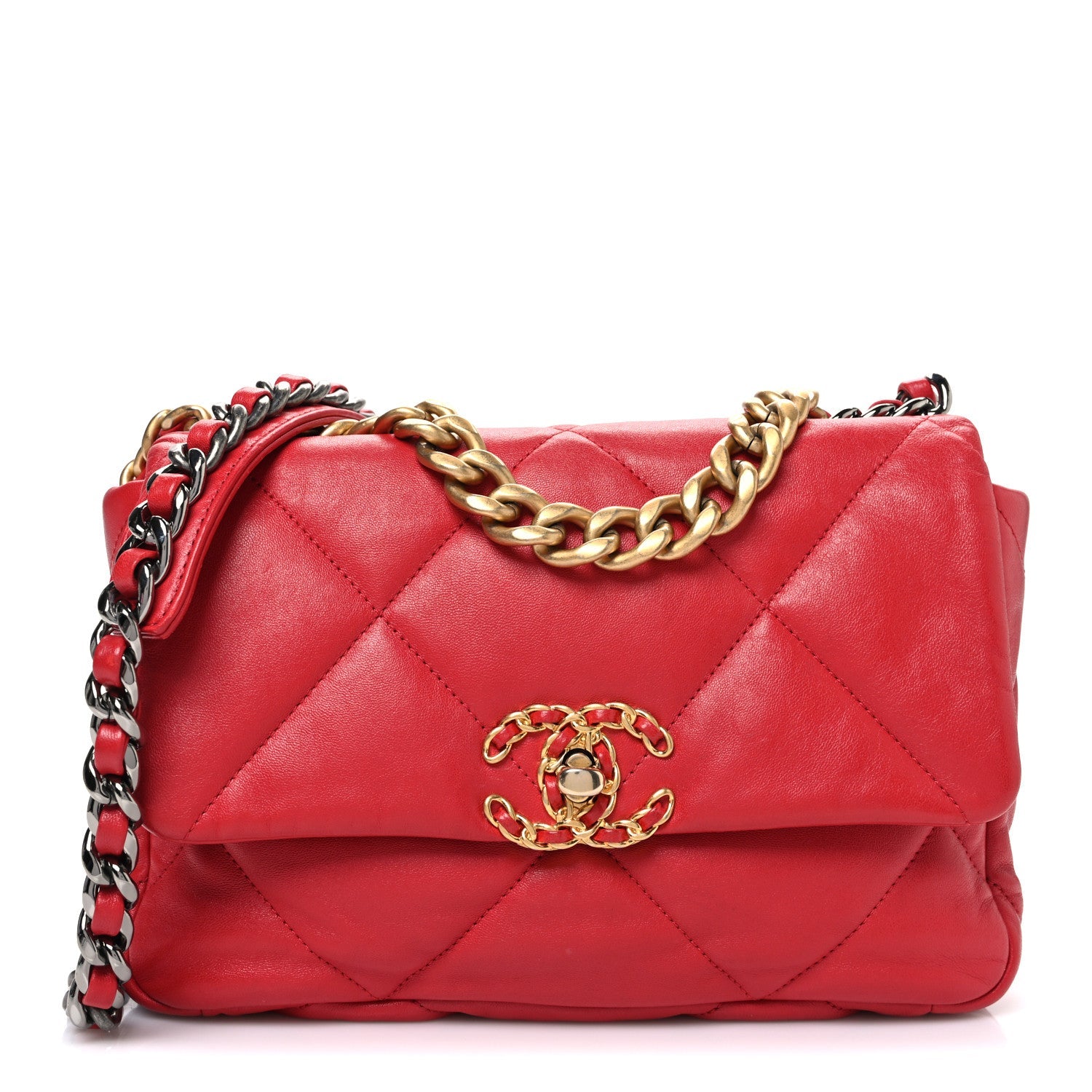 Lambskin Quilted Medium Chanel 19 Flap Red