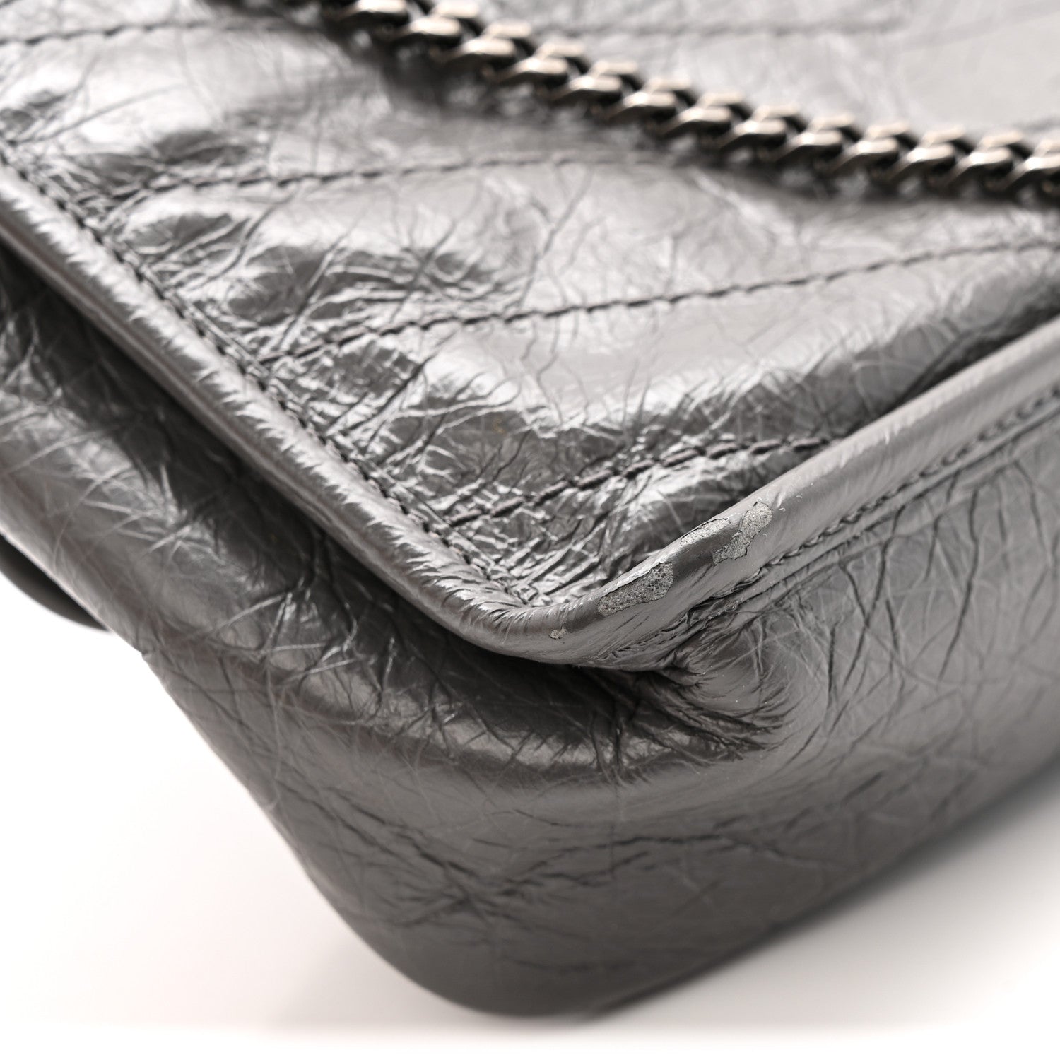 Crinkled Calfskin Matelasse Monogram Baby Niki Chain Satchel Storm