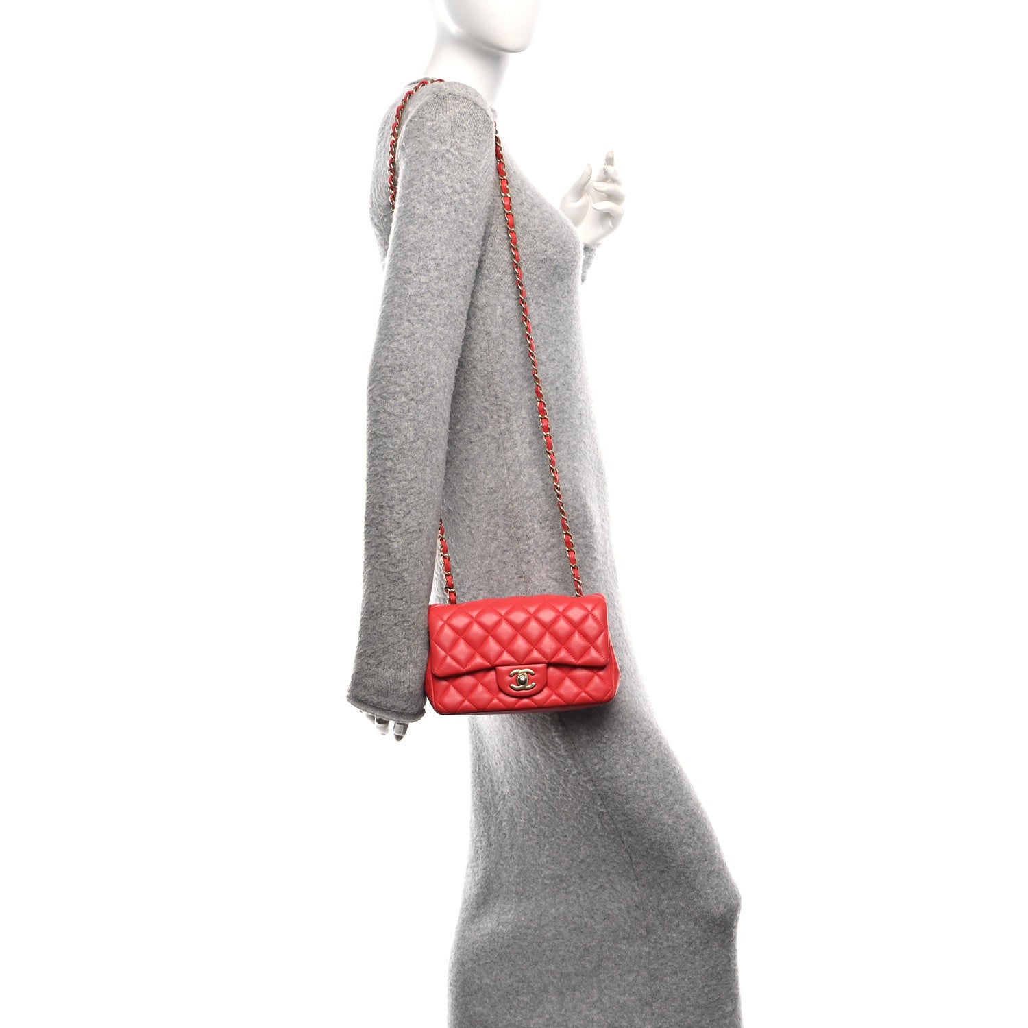Lambskin Quilted Mini Rectangular Flap Coral