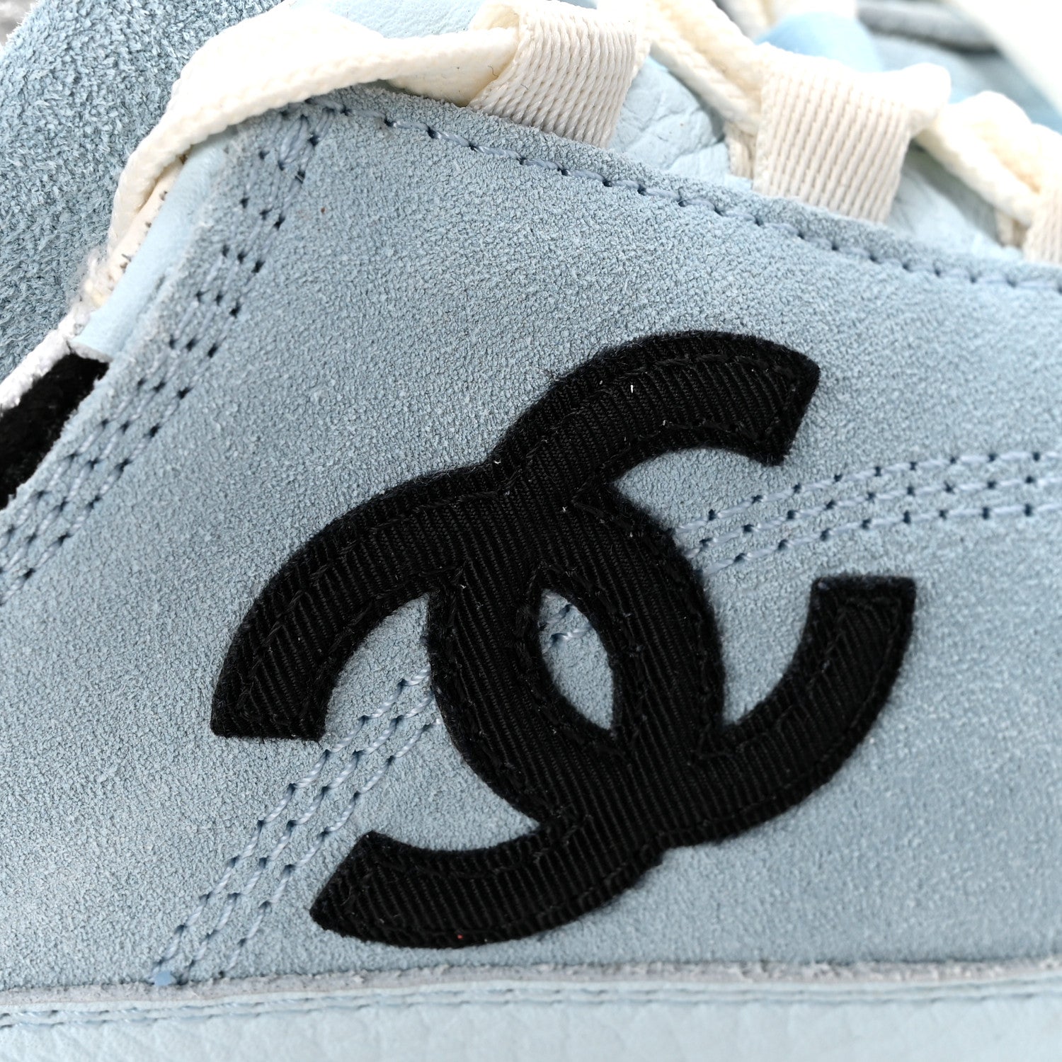 Suede Calfskin Grosgrain Womens CC Sneakers 40 Light Blue Black