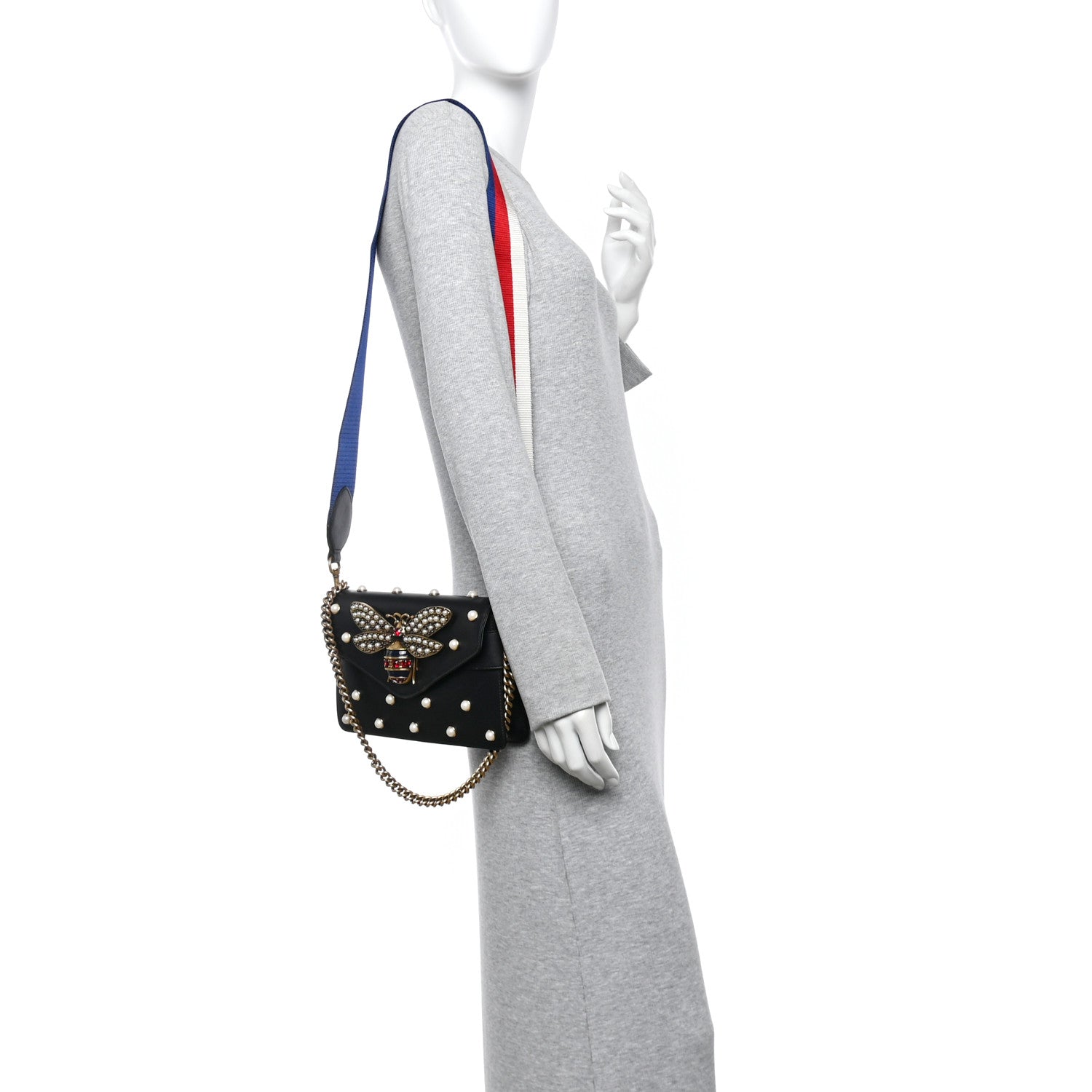 Nappa Pearl Studded Mini Queen Margaret Broadway Shoulder Bag Black