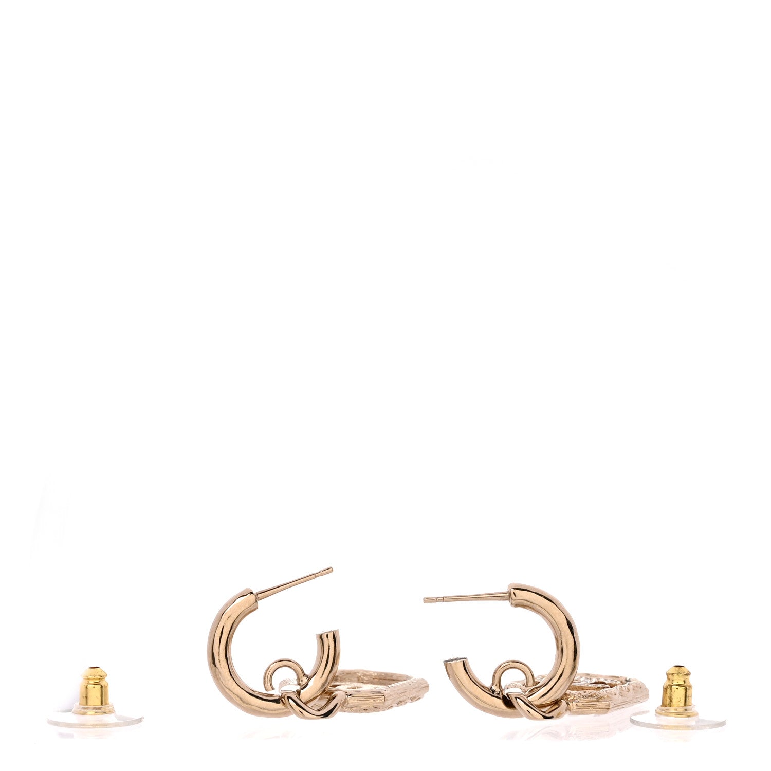 Metal Crystal Square CC Hoop Drop Earrings Gold