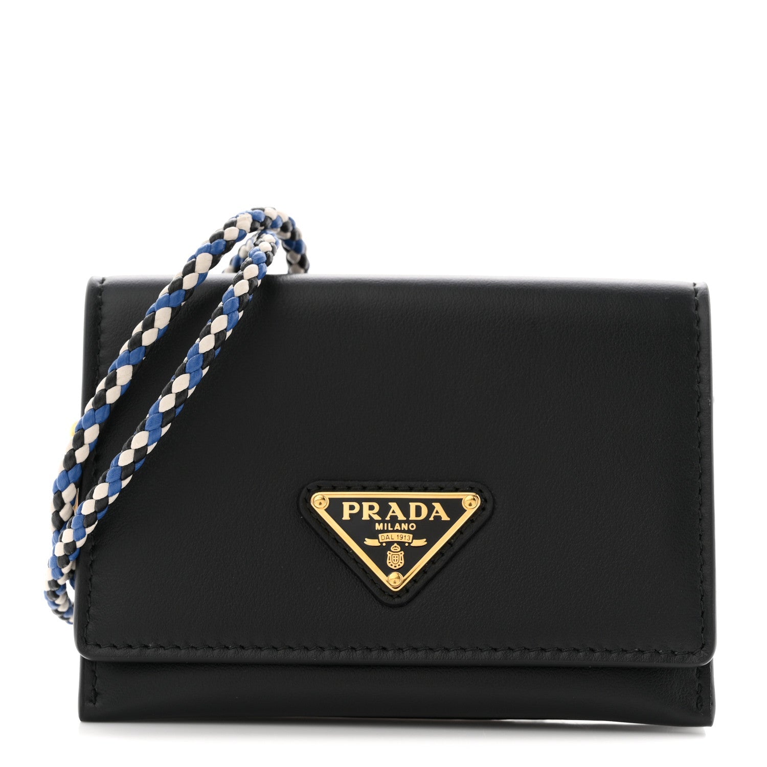 Vitello Card Holder With Braided Strap Black