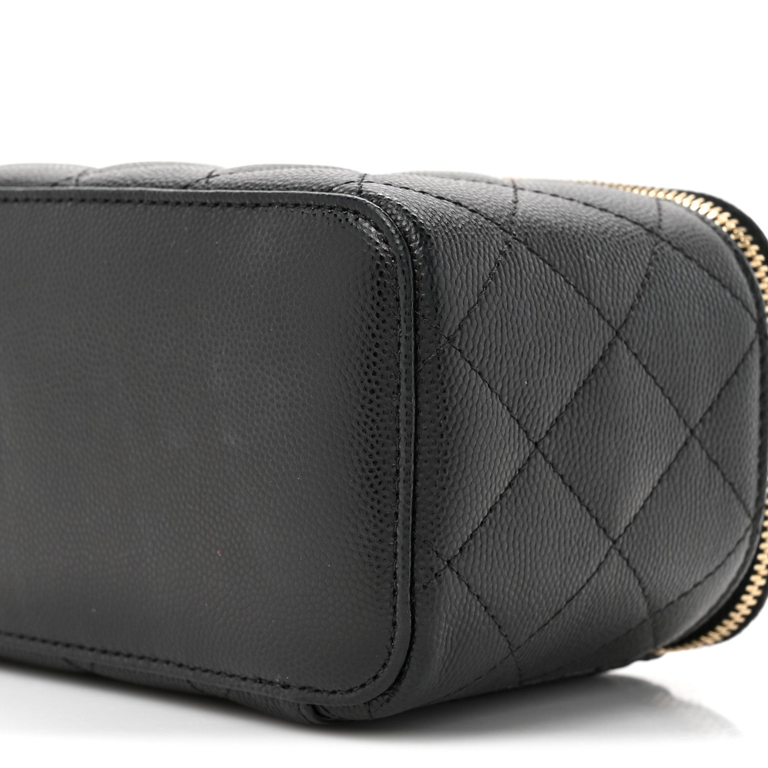 Caviar Quilted Small Vanity Case With Chain Black