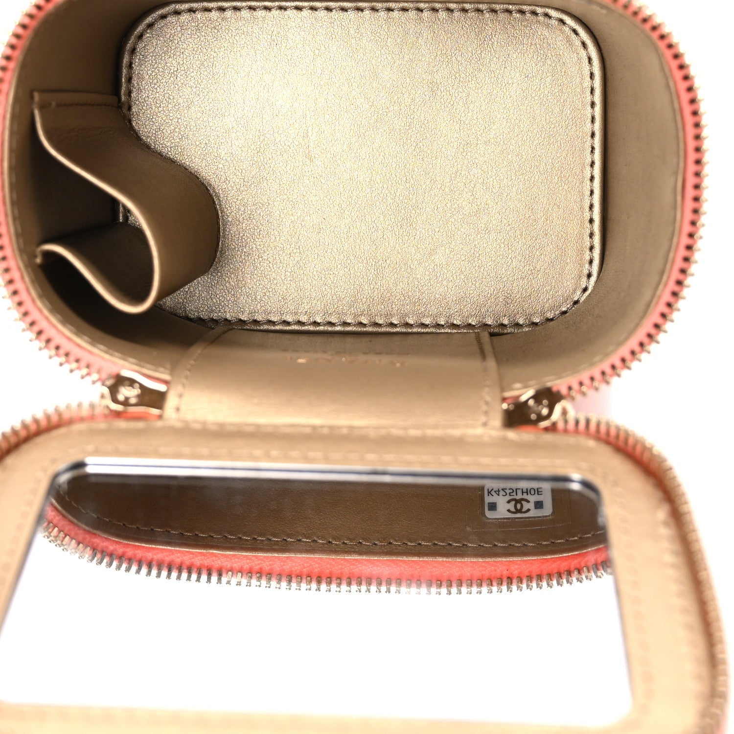 Lambskin Quilted Pearl Crush Mini Vanity Case With Chain Coral