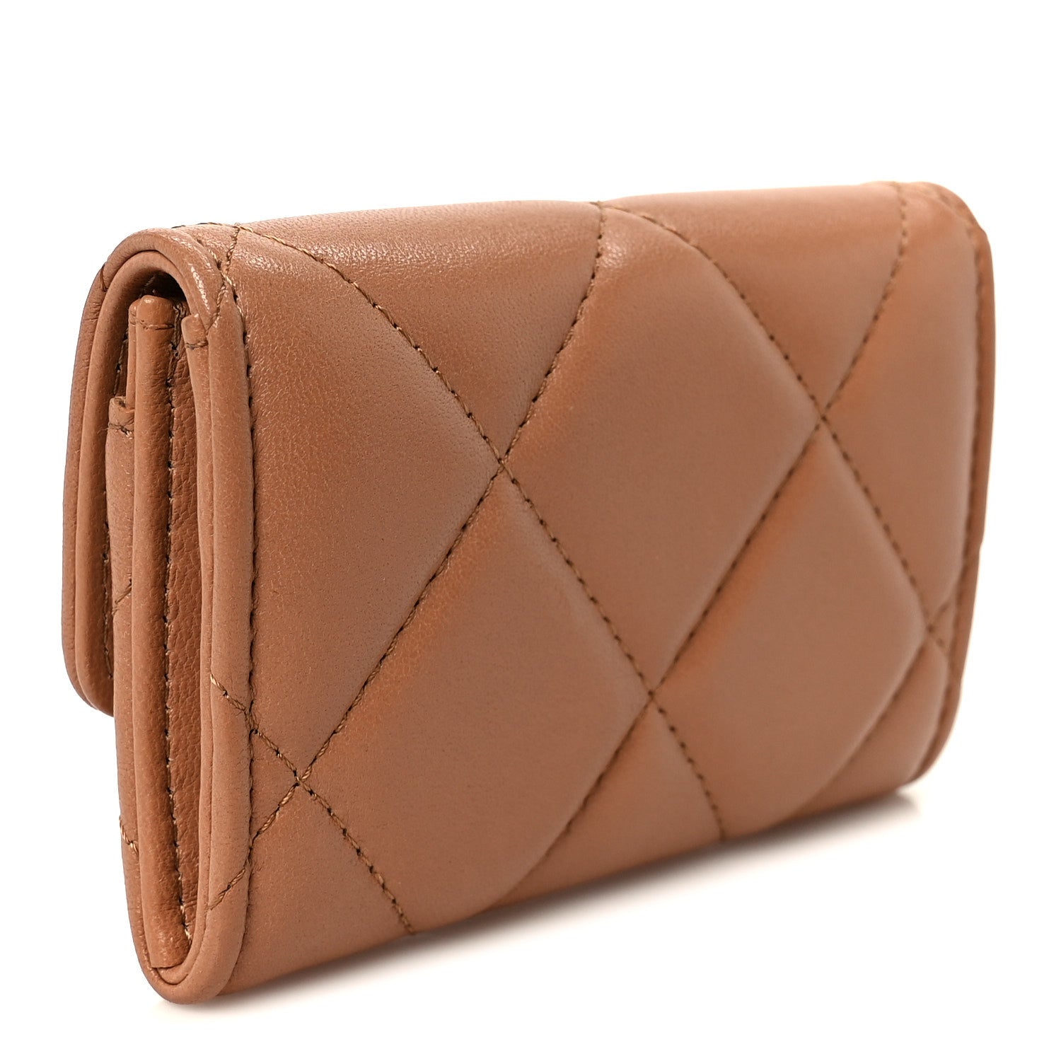 Lambskin Quilted Chanel 19 Flap Card Holder Brown