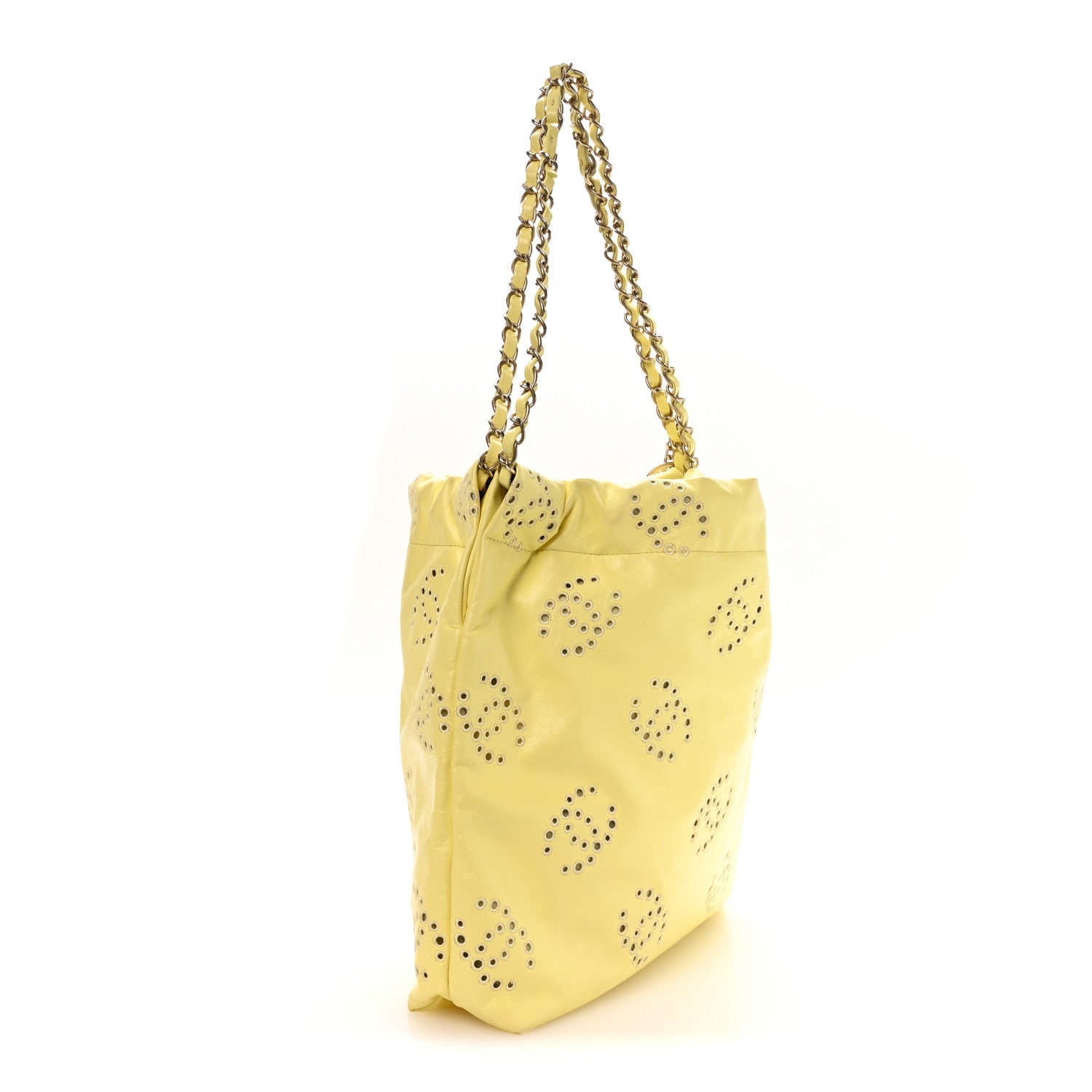 Shiny Calfskin Eyelet CC Small Chanel 22 Light Yellow