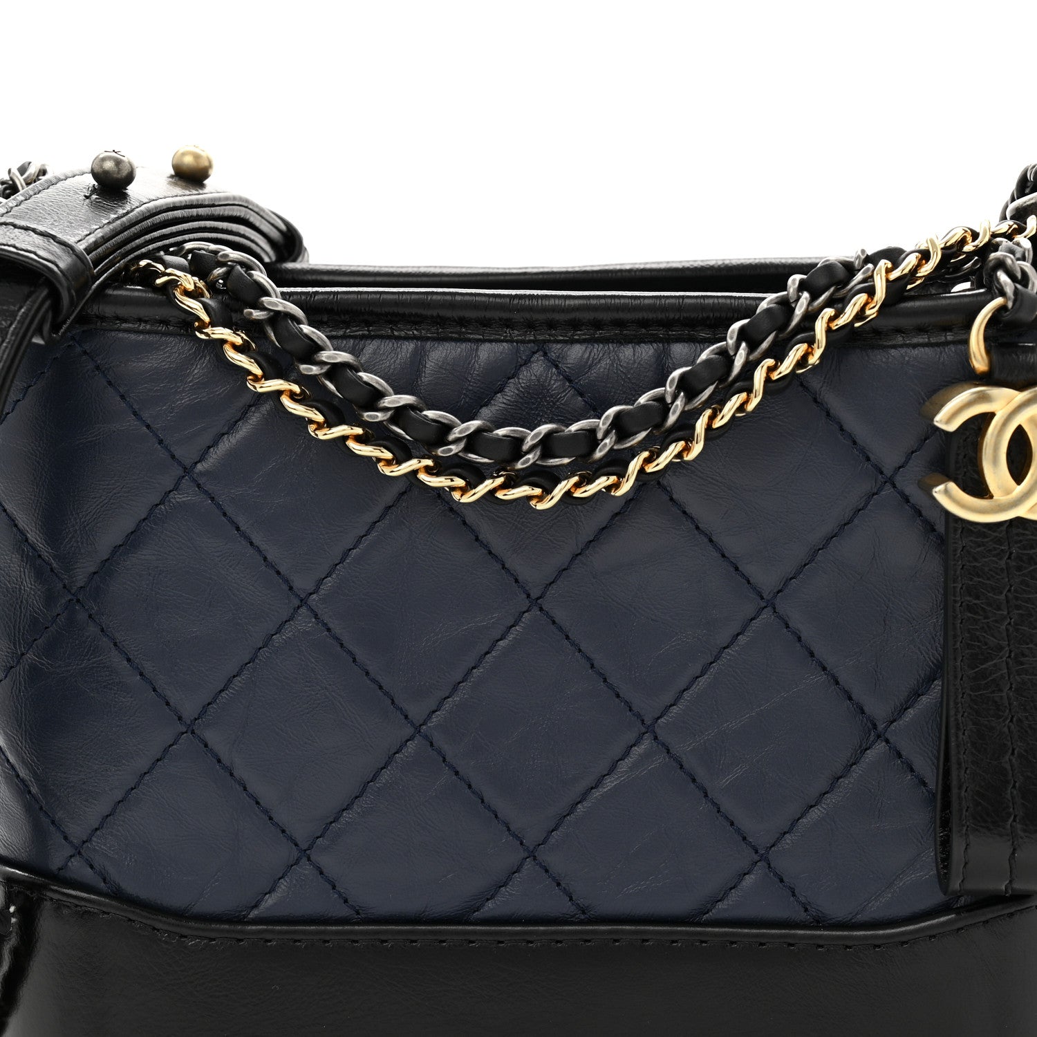 Aged Calfskin Quilted Small Gabrielle Hobo Navy Black
