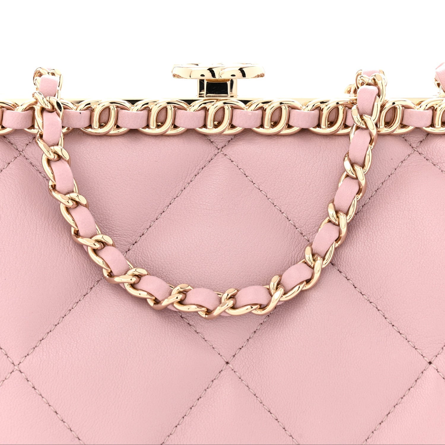 Lambskin Quilted Chain Frame Clutch Pink