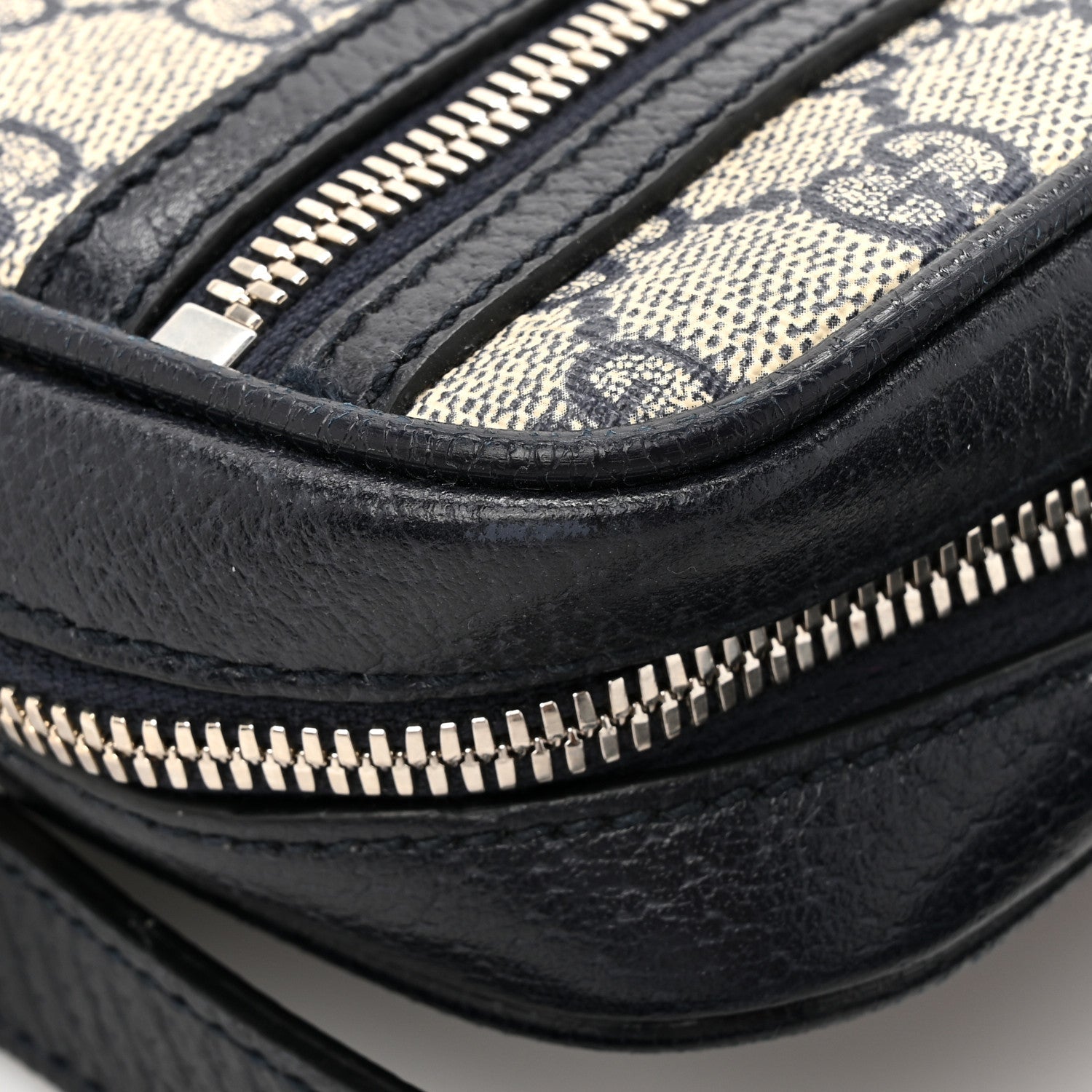 GG Supreme Monogram Textured Calfskin Web Mini Ophidia Messenger Beige Blue