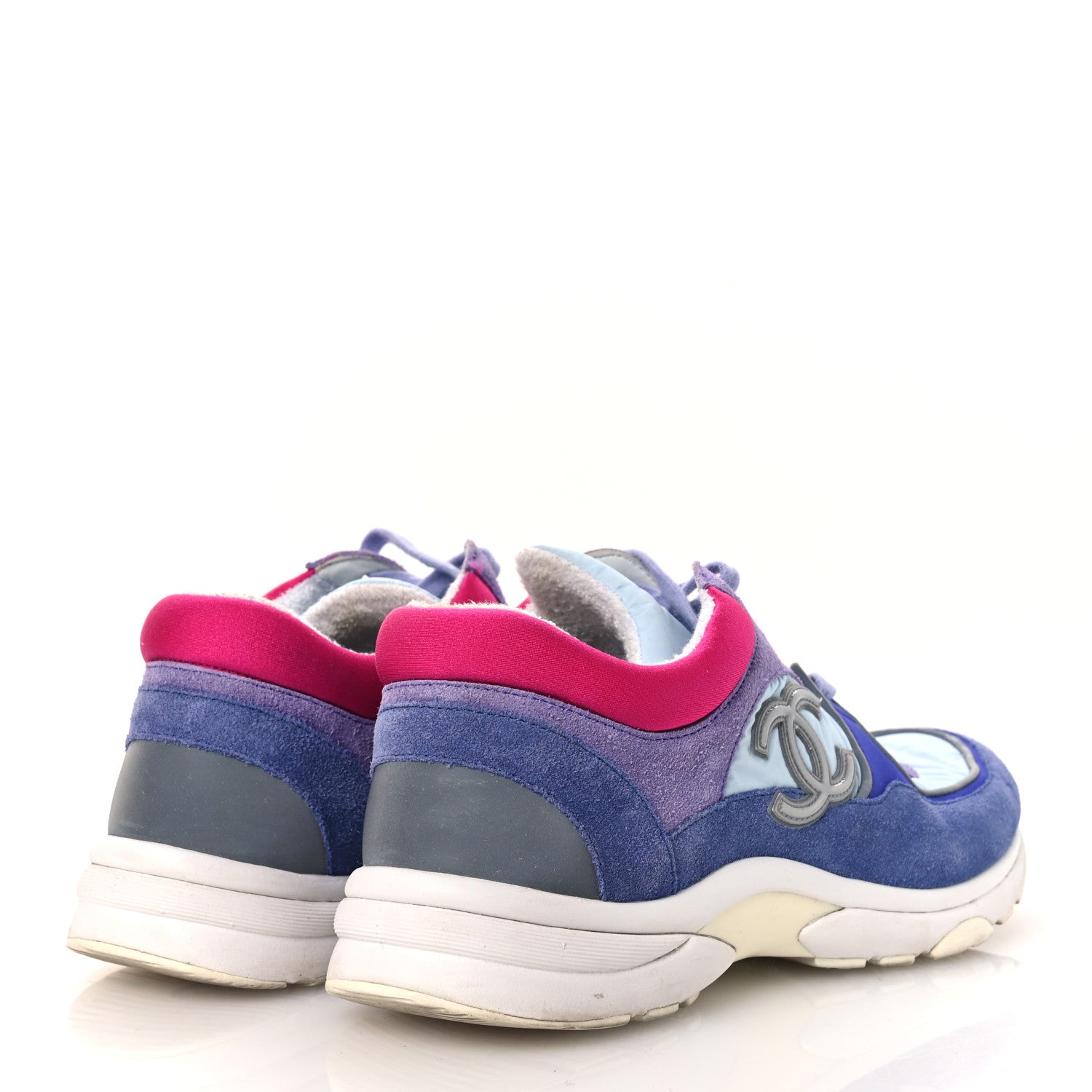 Nylon Calfskin Suede CC Womens Sneakers 40 Light Blue