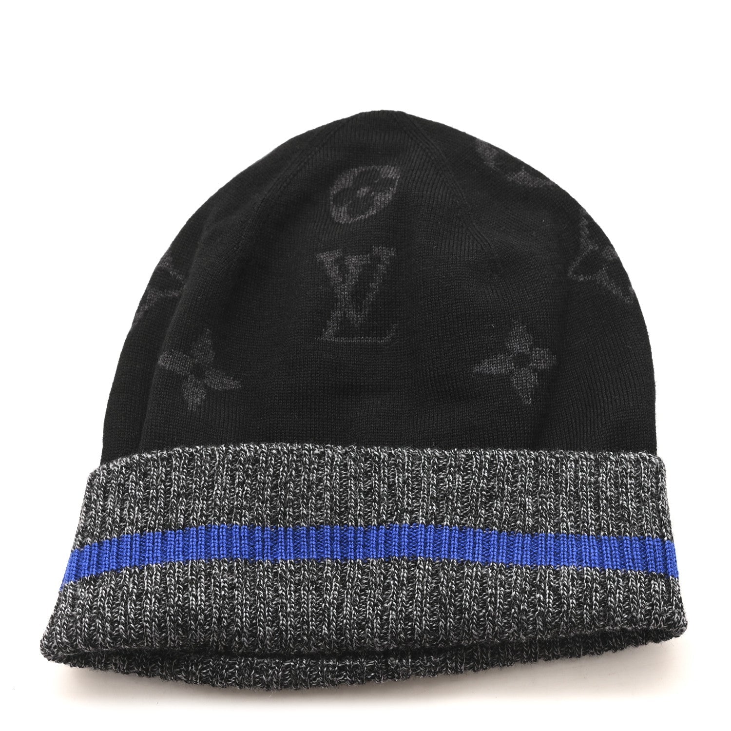 Wool Bonnet Monogram Color Block Beanie Hat Black