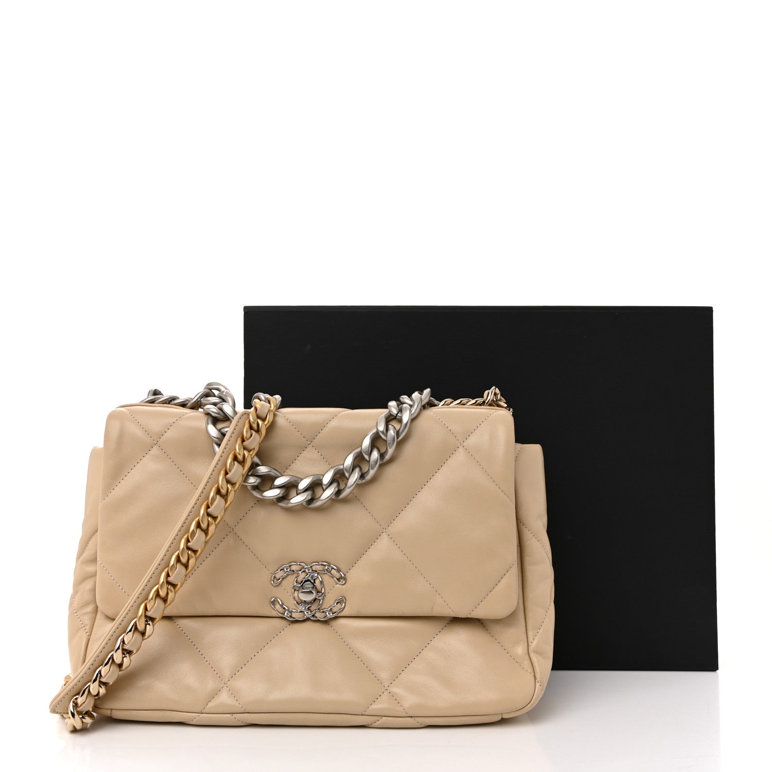 Lambskin Quilted Large Chanel 19 Flap Beige