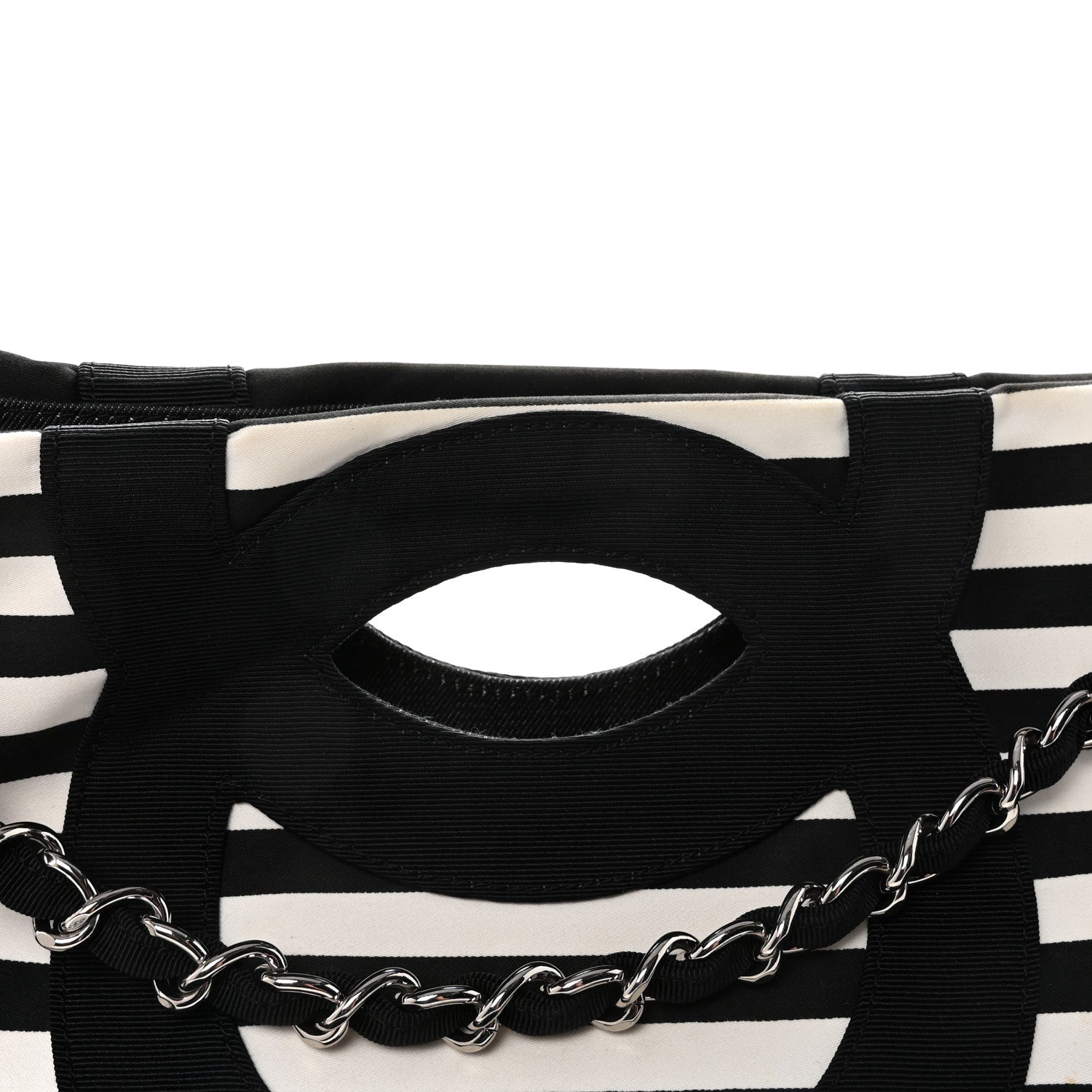 Canvas Grosgrain Striped CC Shopping Tote Black White