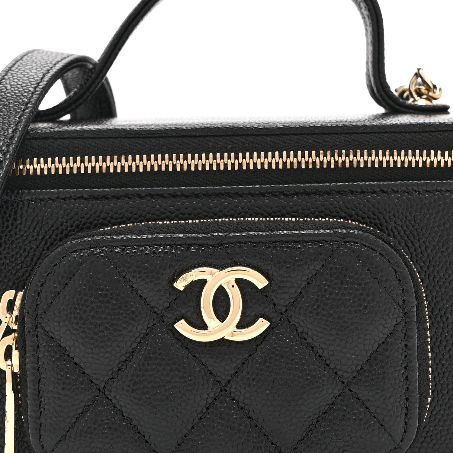 Caviar Quilted Top Handle Pocket Vanity Case Black