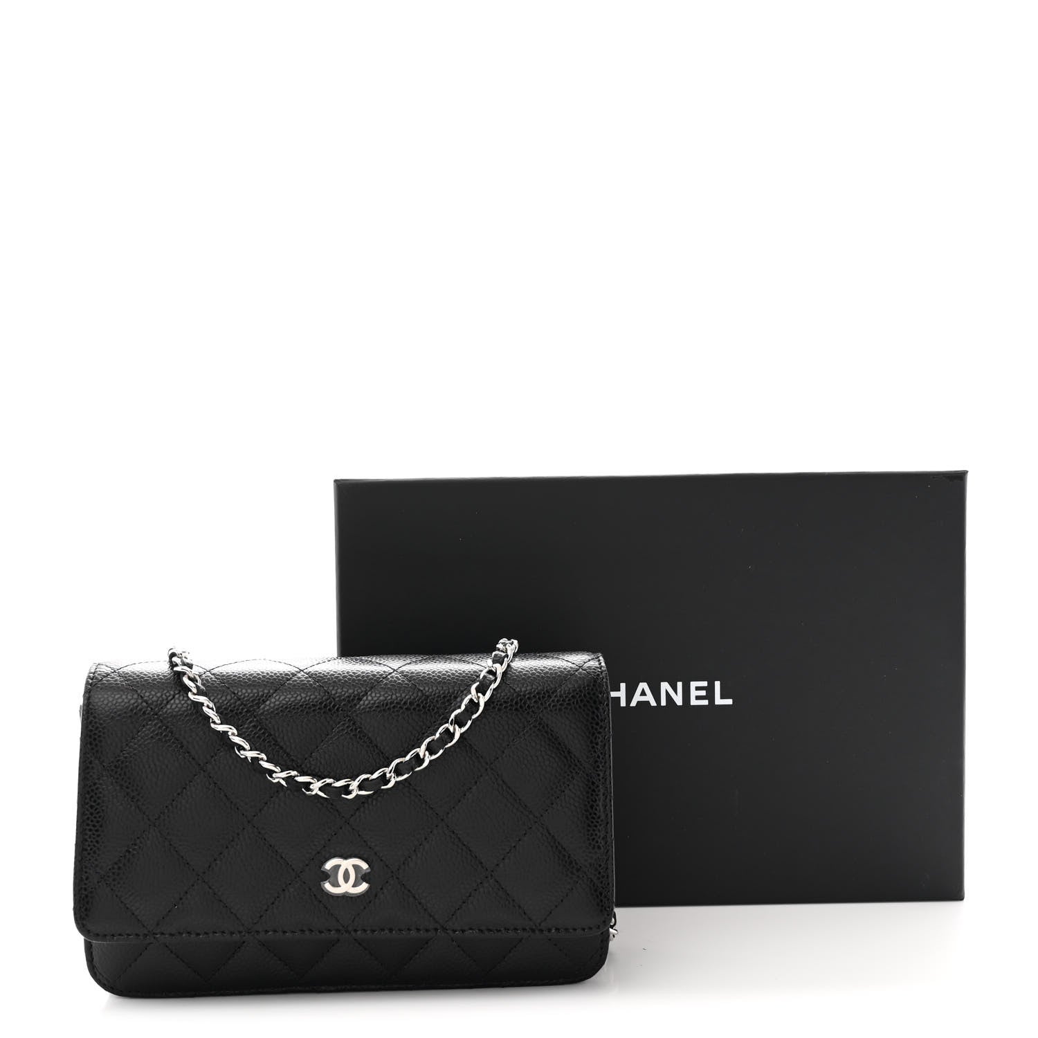 Caviar Quilted Wallet on Chain WOC Black