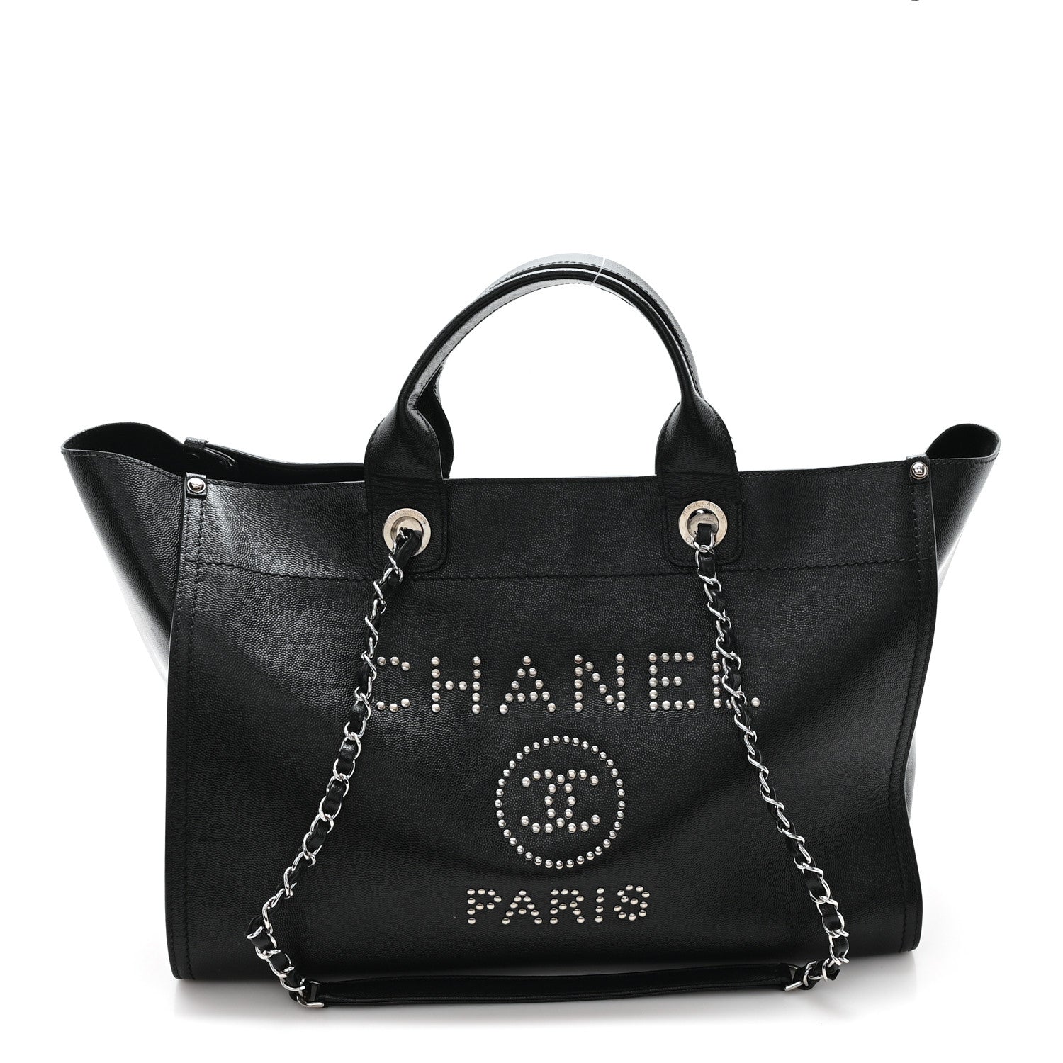 Caviar Medium Studded Deauville Tote Black