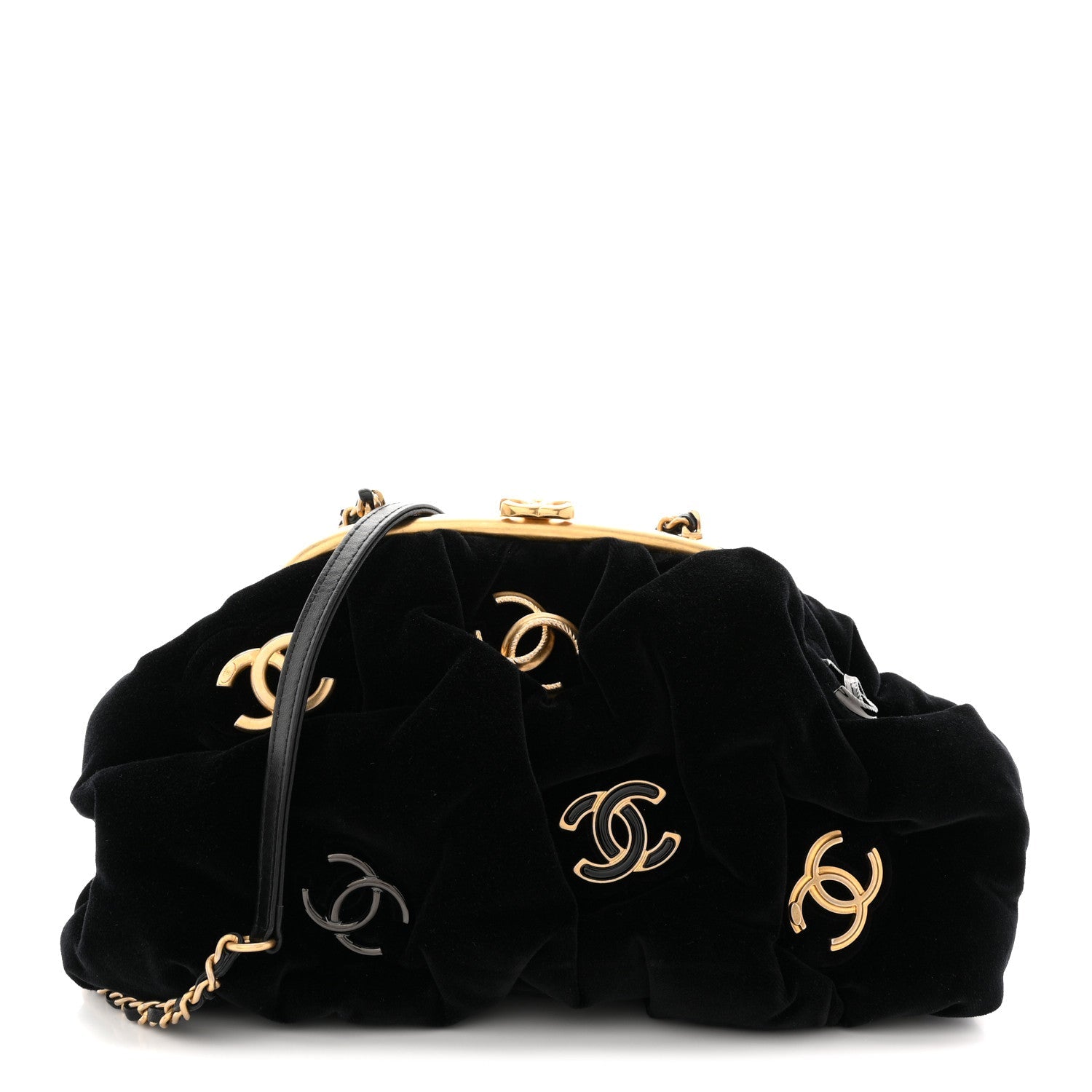 Velvet Enamel CC Kiss Lock Clutch Black