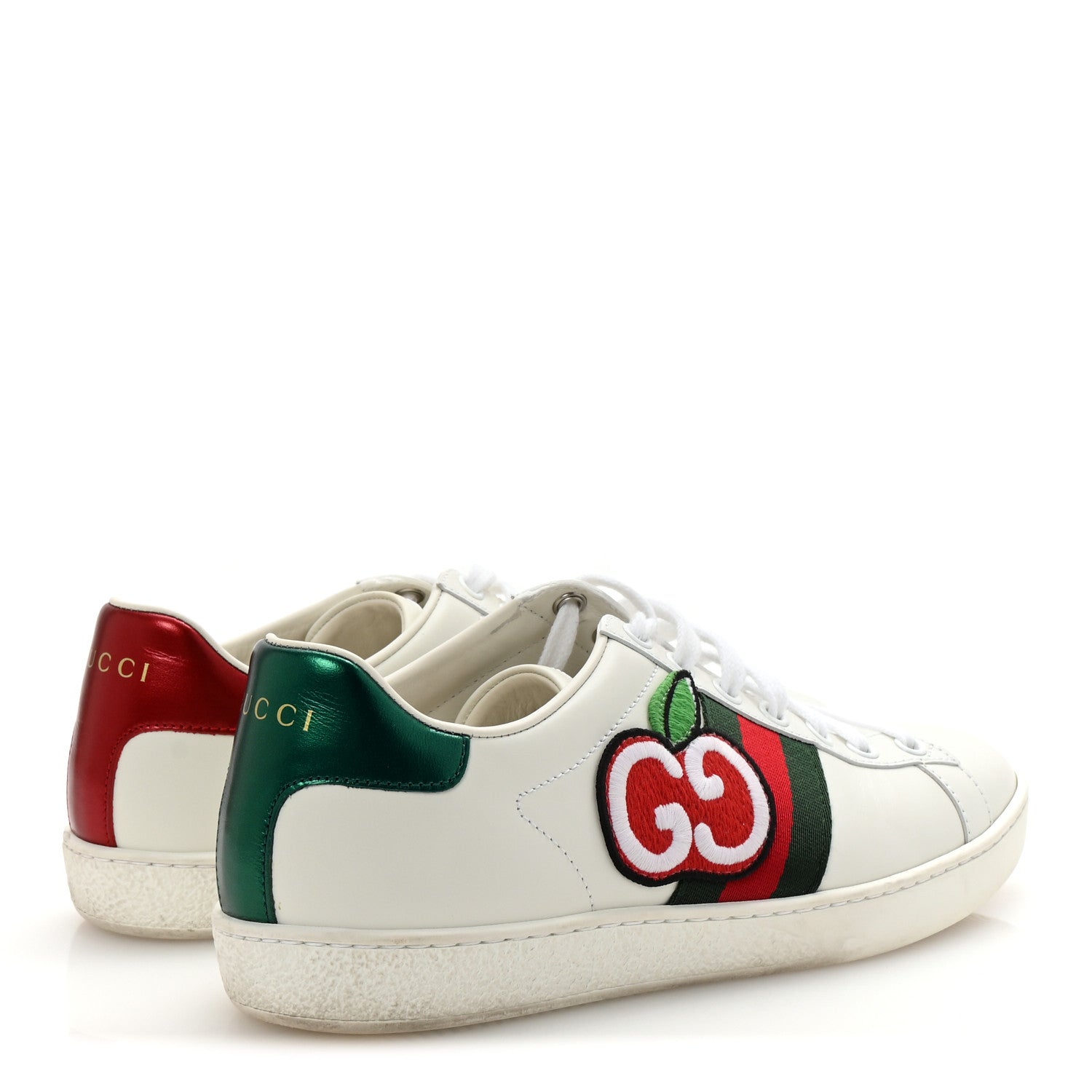 Calfskin Web GG Apple Embroidered Womens Ace Sneakers 37 White