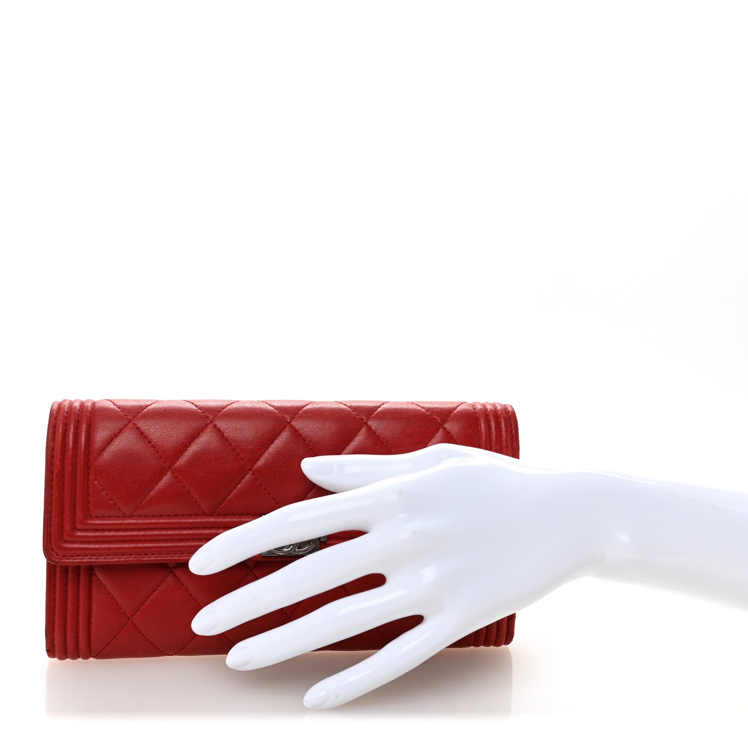 Lambskin Quilted Boy Flap Wallet Red
