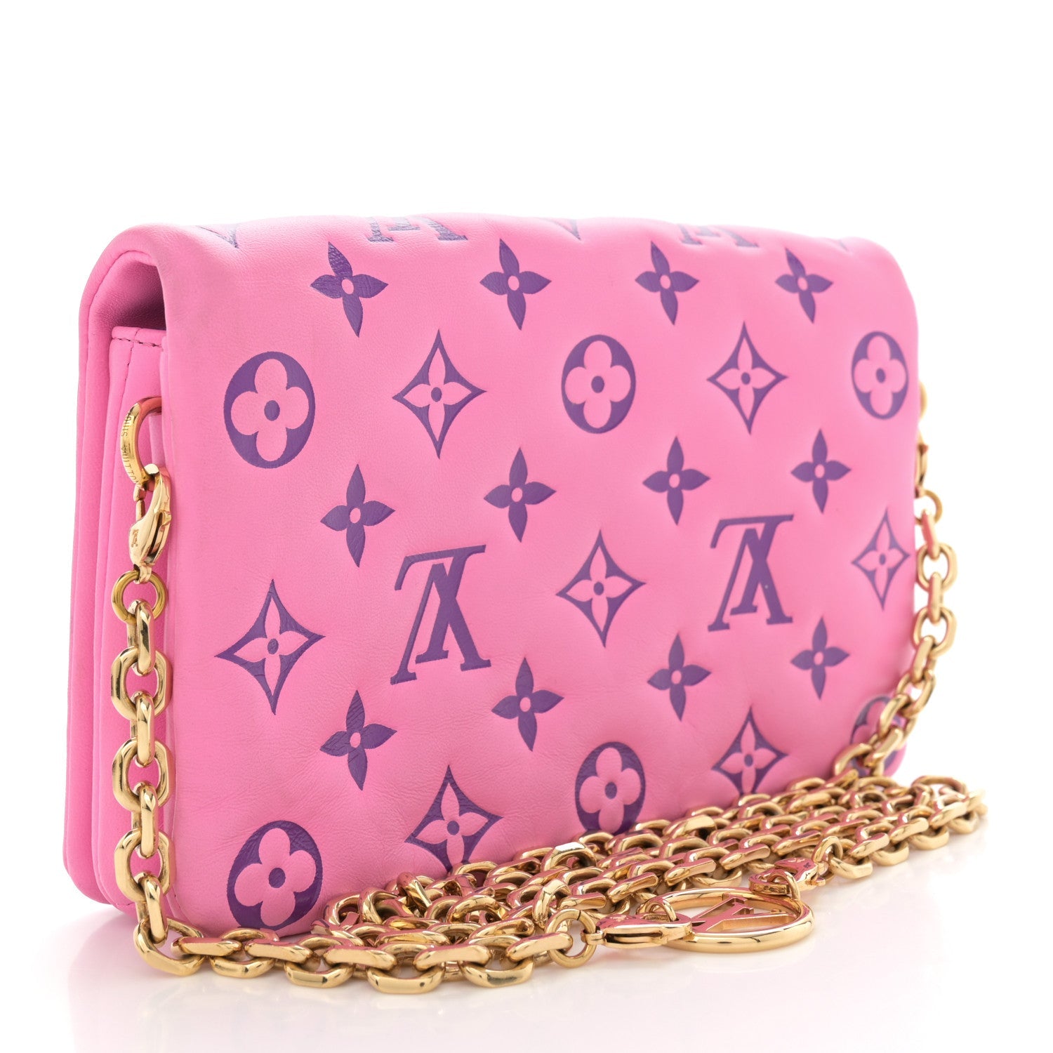 Lambskin Embossed Monogram Vuittamins Pochette Coussin Rose Violet