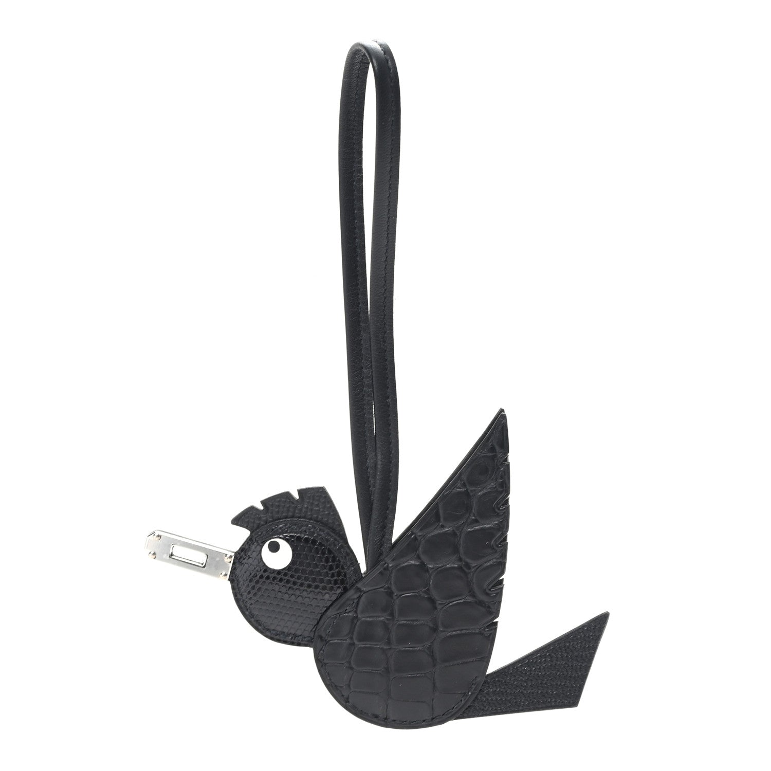 Epsom Chevre Mysore Swift Alligator Lizard Birdy Bag Charm Black