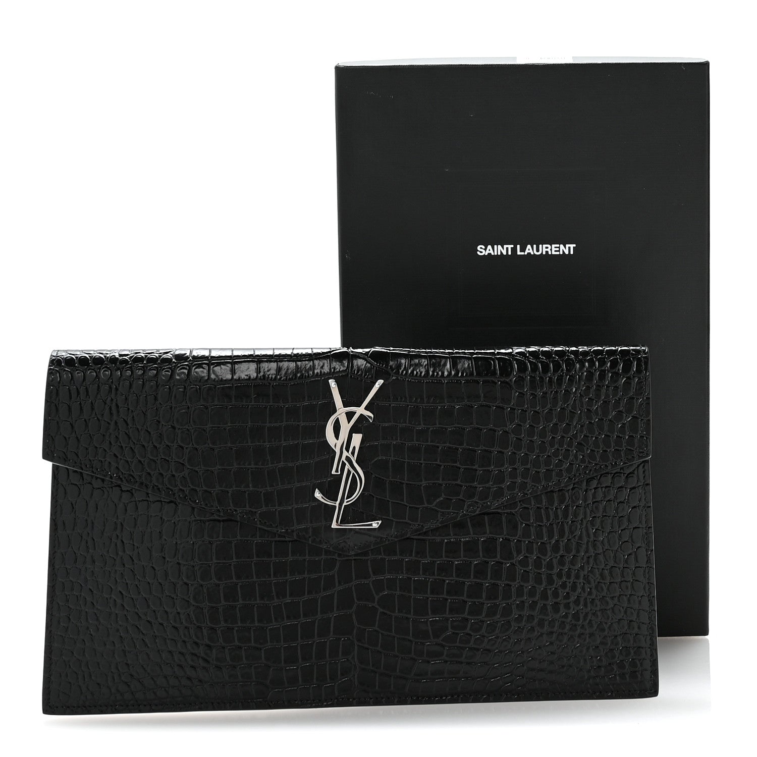 Calfskin Crocodile Embossed Uptown Monogram Pouch Black