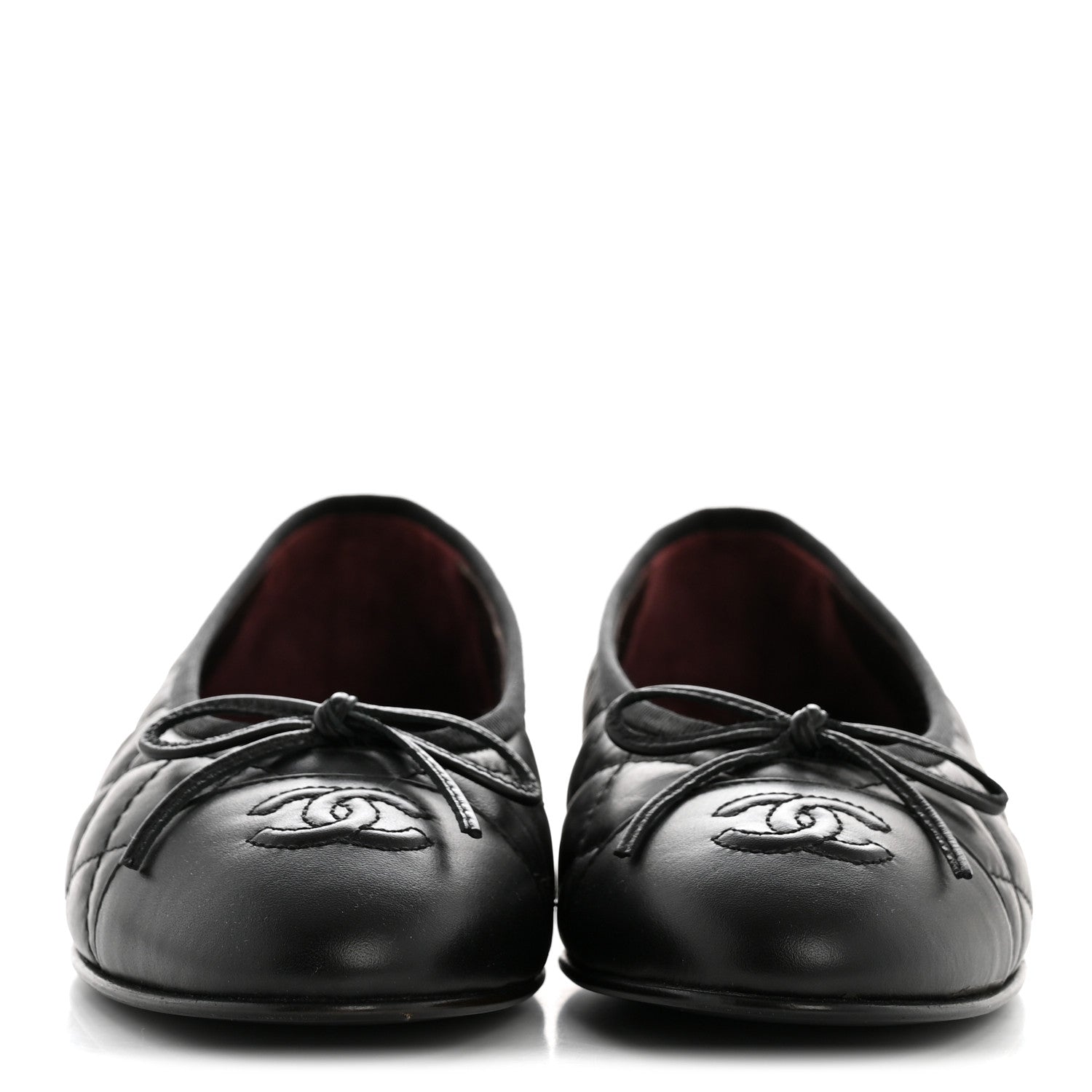 Aged Calfskin Quilted CC Cap Toe Ballerina Flats 35.5 Black