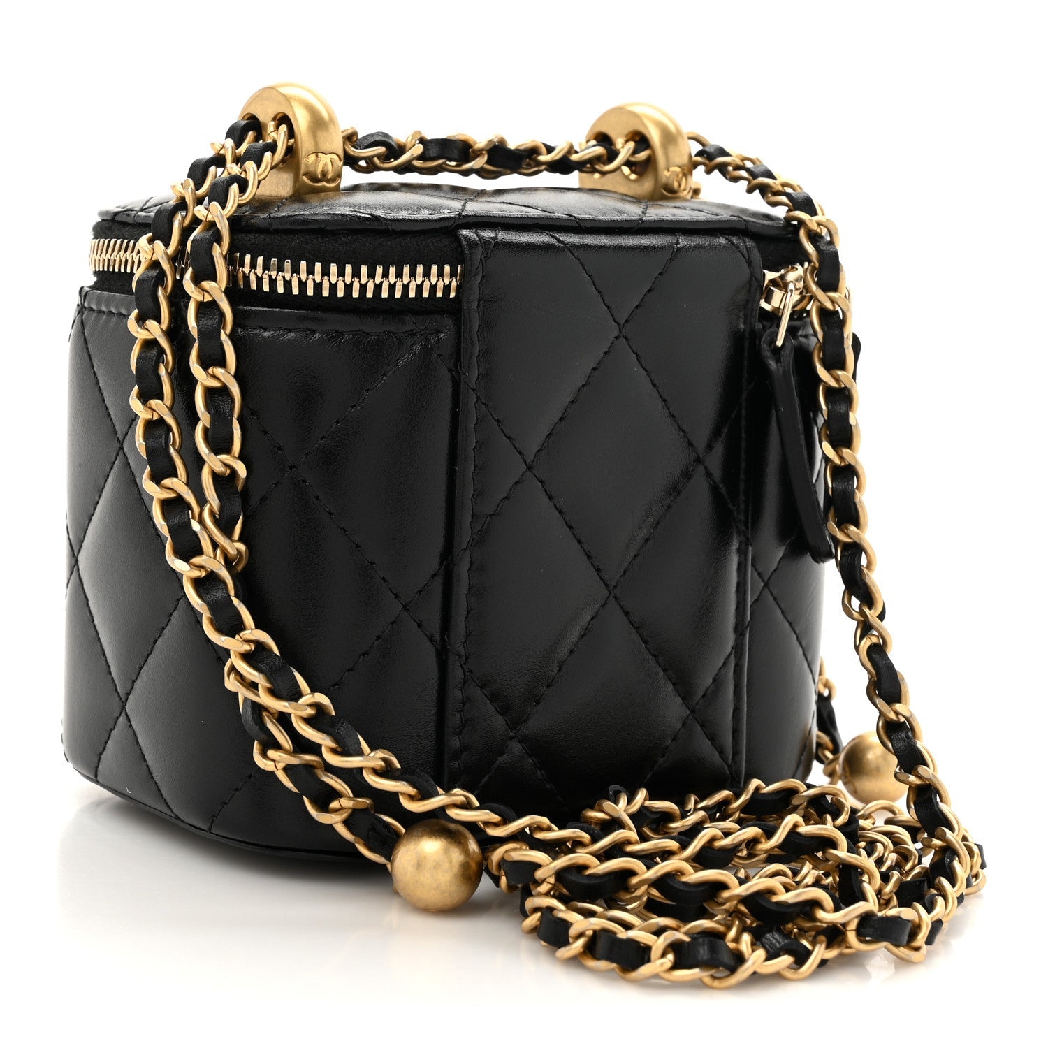 Calfskin Quilted Mini Perfect Fit Vanity Case With Chain Black
